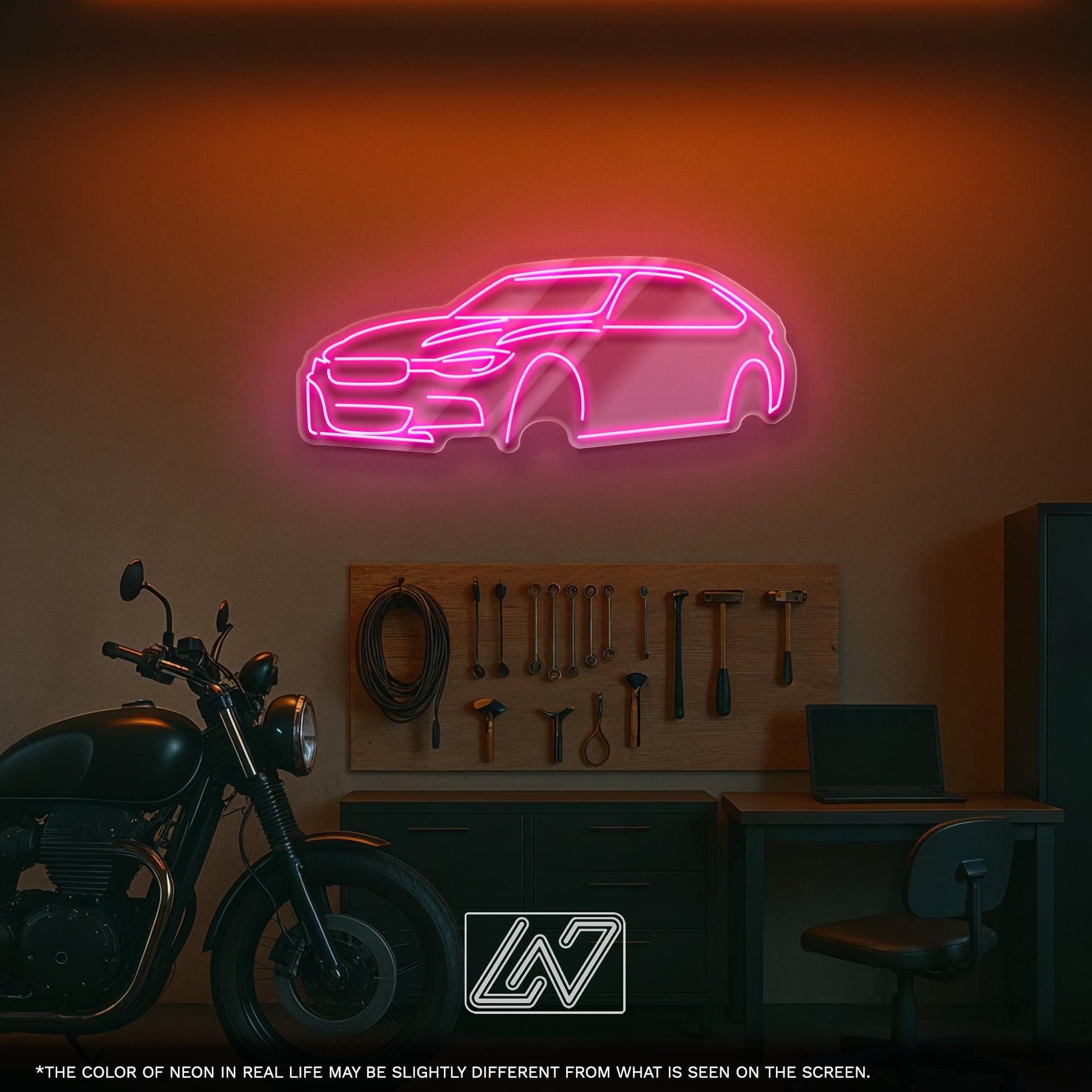 LED Neon Sign Car – Cool Wall Light for Garage, Boy Room or Auto Workshop, Perfect Gift for Car Lovers, Drivers and Street Racing Fans