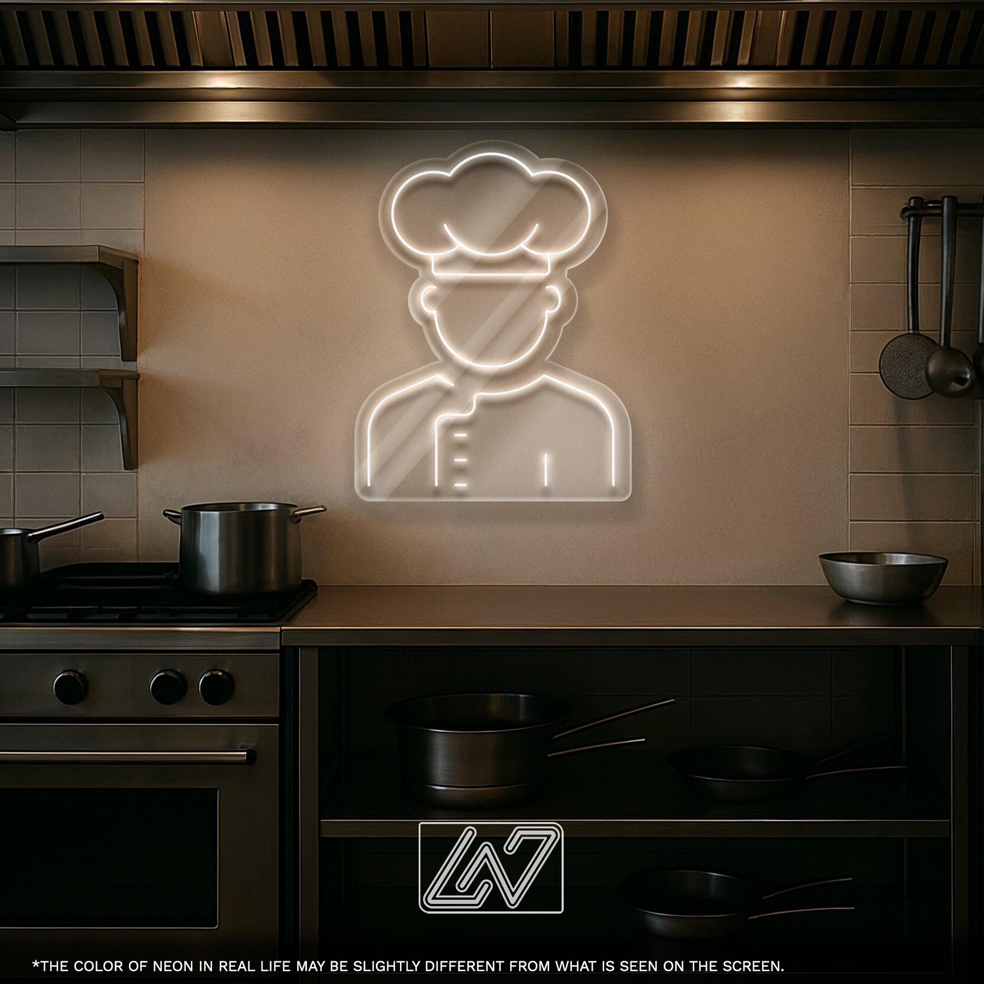 Chef Neon Sign – LED Wall Light Featuring Cook Icon with Hat – Ideal for Restaurants, Home Kitchens, or Culinary Studios