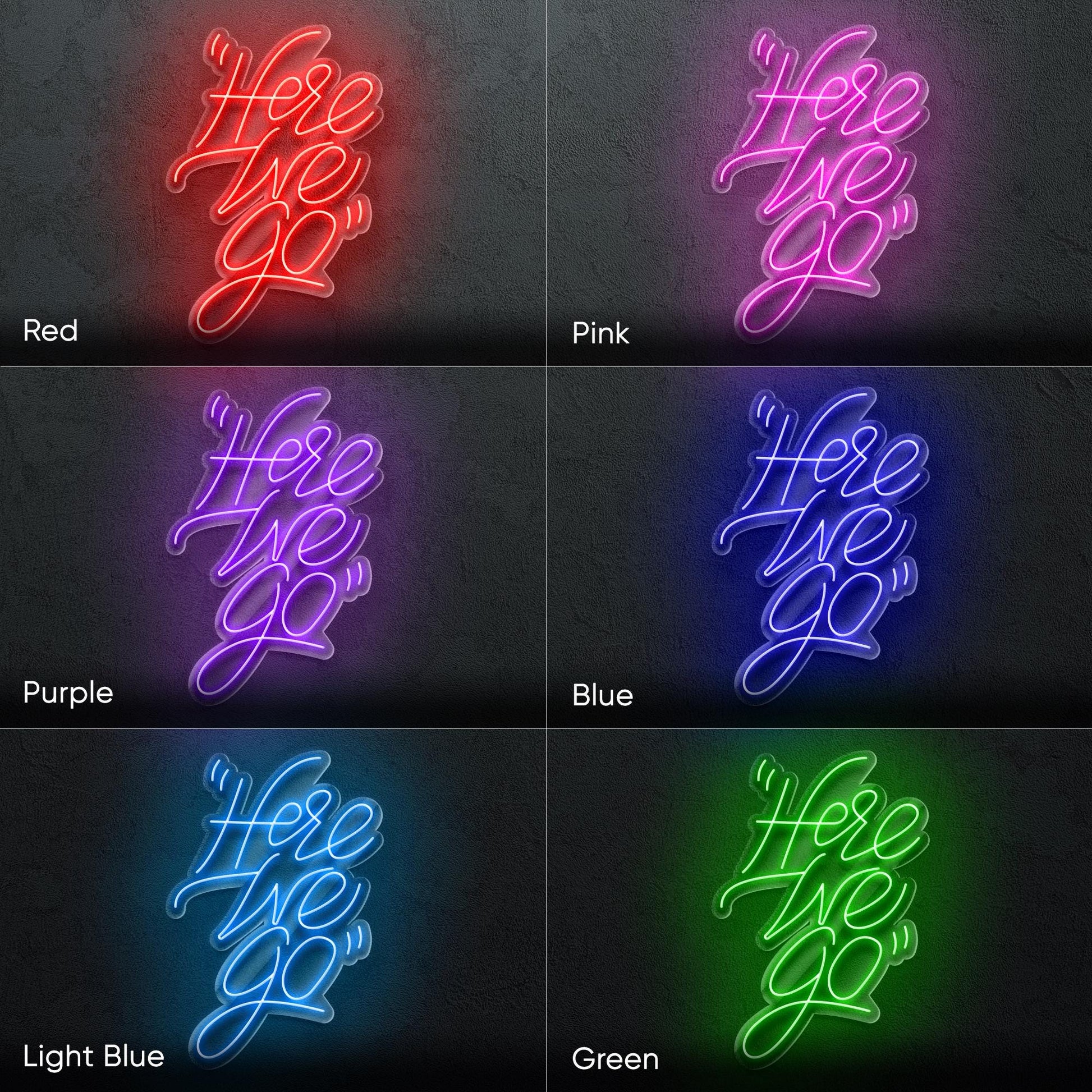 Here We Go LED Neon Sign – Motivational Wall Light for Office, Gym, Gaming Setup or Streaming Room Decor