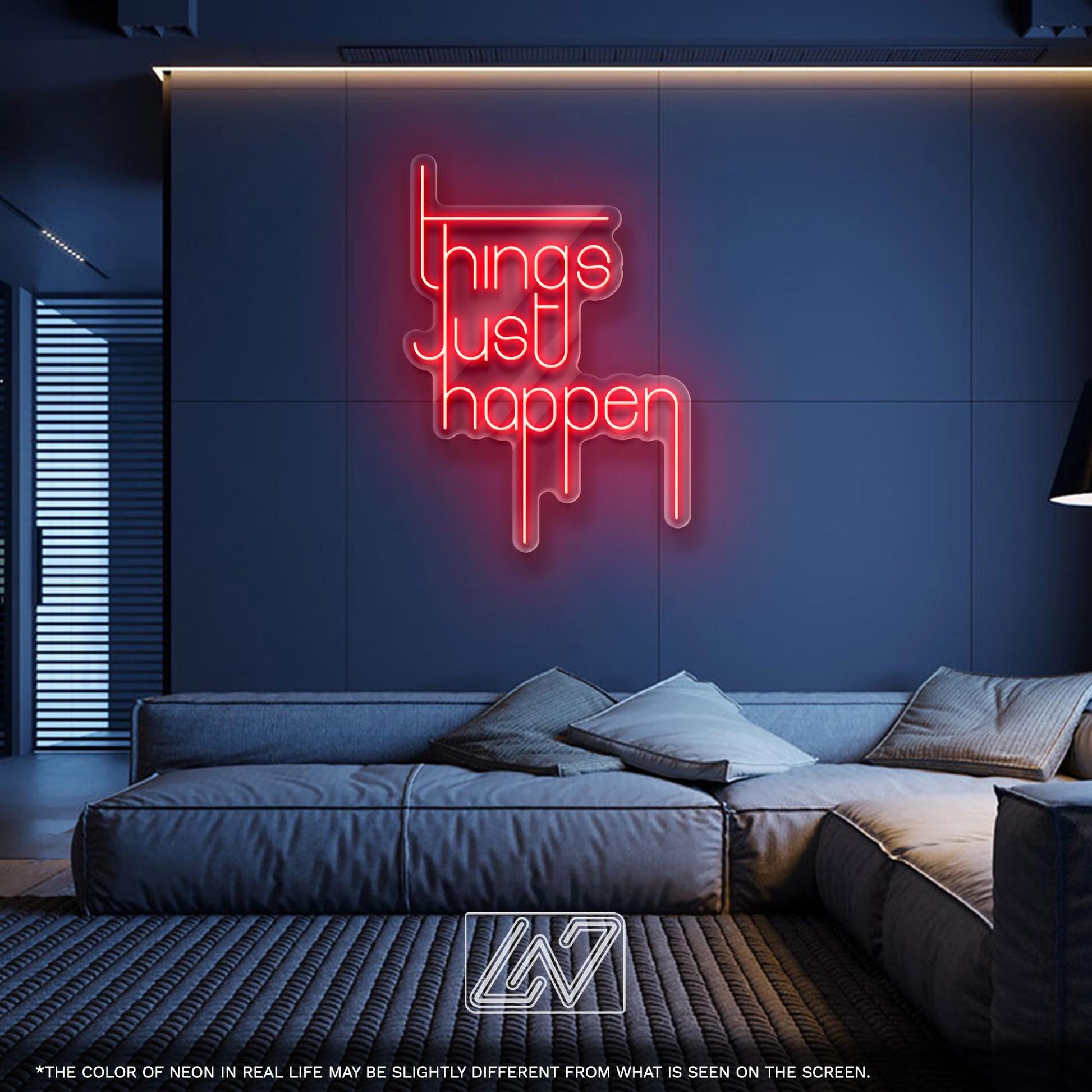 Things Just Happen – LED neon sign with philosophical message for modern home, office, or creative studio wall decor