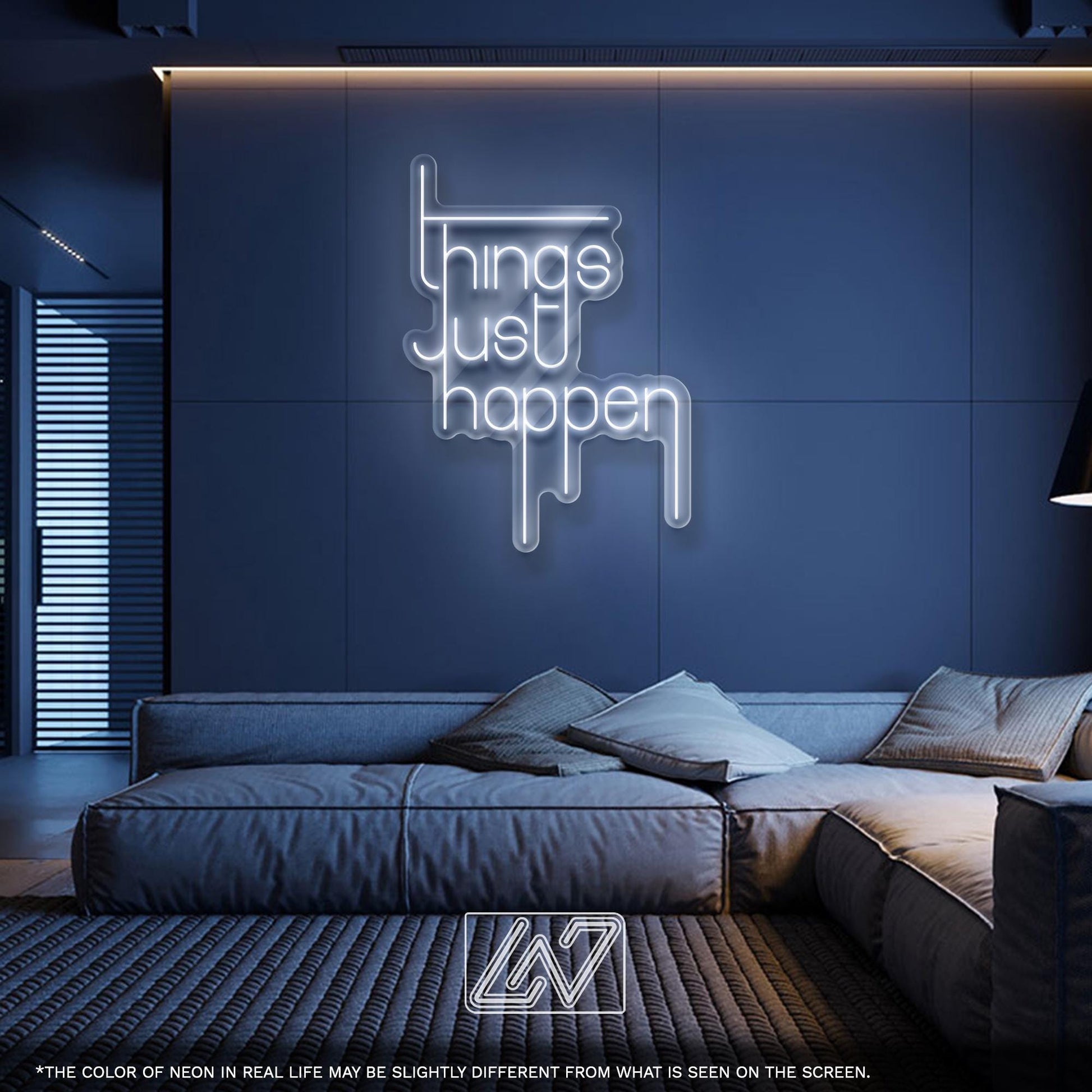 Things Just Happen – LED neon sign with philosophical message for modern home, office, or creative studio wall decor