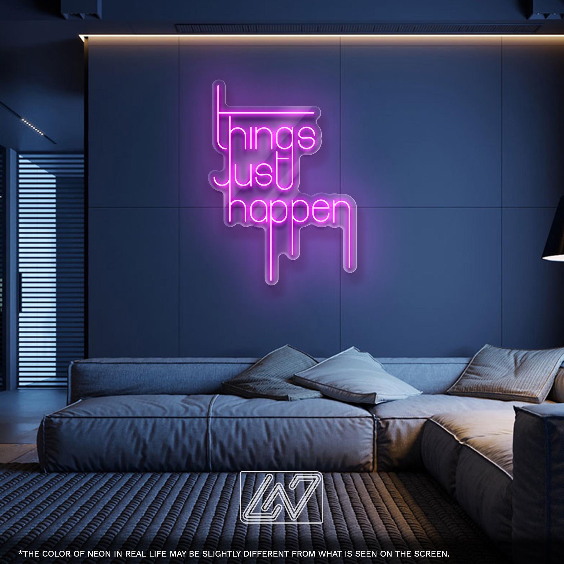 Things Just Happen – LED neon sign with philosophical message for modern home, office, or creative studio wall decor