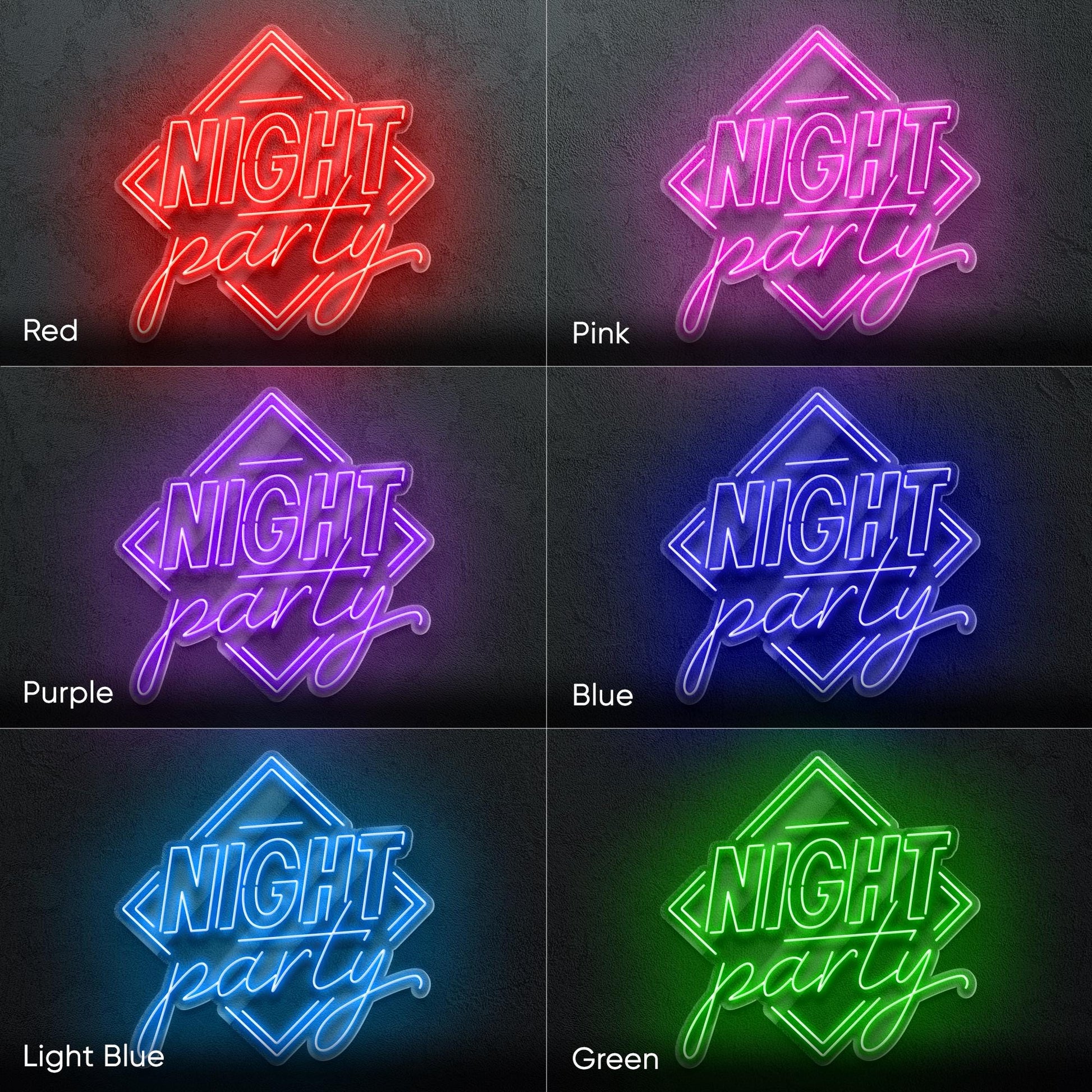 Night Party LED Neon Sign – Vibrant glowing wall light for party rooms, bars, home events or DJ setups, perfect for nightlife lovers