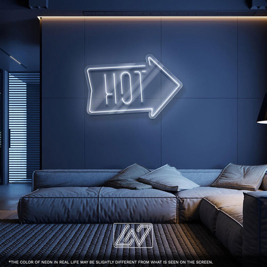 HOT LED Neon Sign with Arrow – Red Light Wall Decor for Bars, Diners, Food Stalls or Sales, Eye-Catching Business Signage