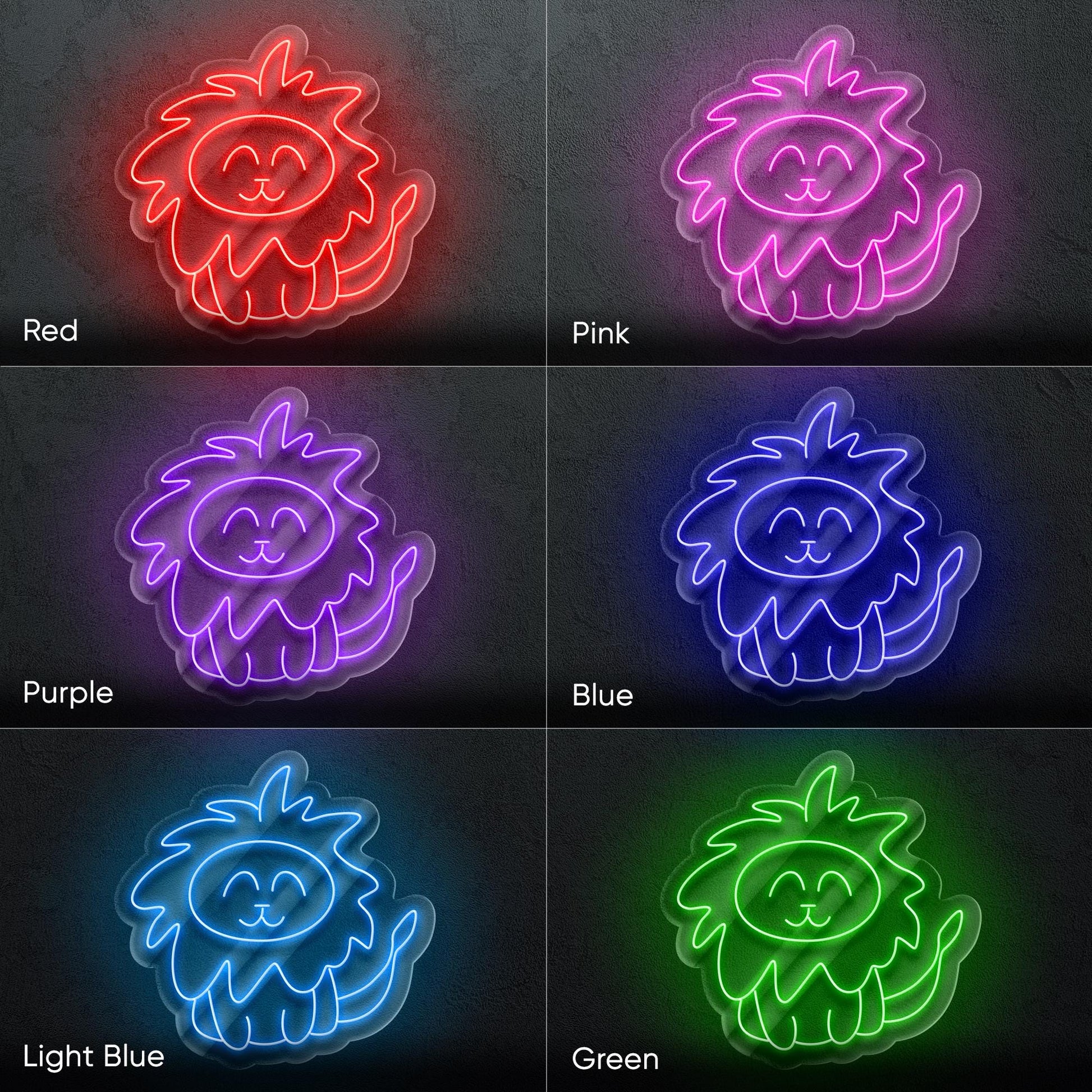 Cute Lion LED Neon Sign – Yellow Animal Light Decor for Kids Room, Baby Nursery, Jungle Party or Safari-Themed Interior