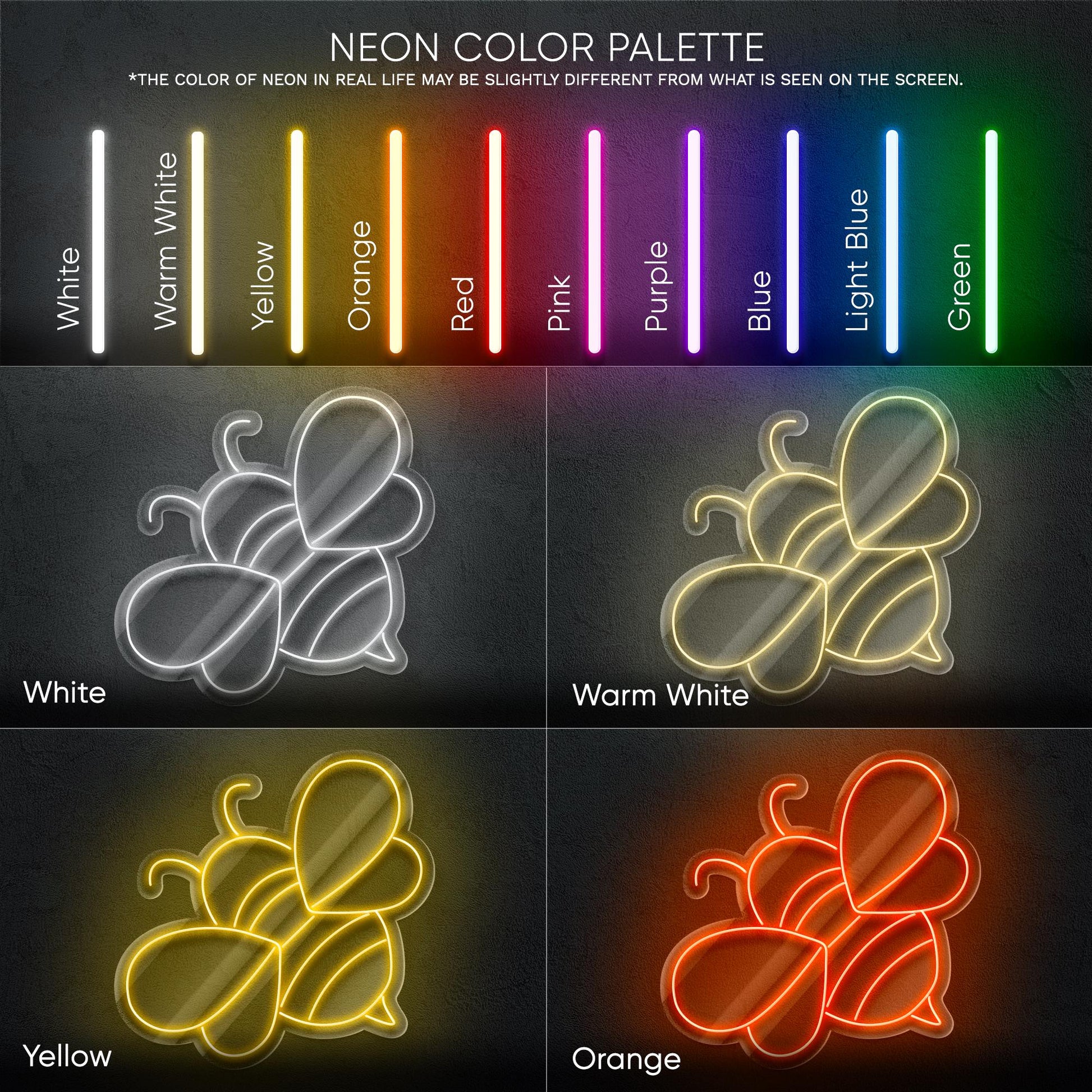 Cute Bee LED Neon Sign – White and Yellow Insect Wall Light for Kids Room, Nursery, Beekeeping Gift or Nature-Themed Decor