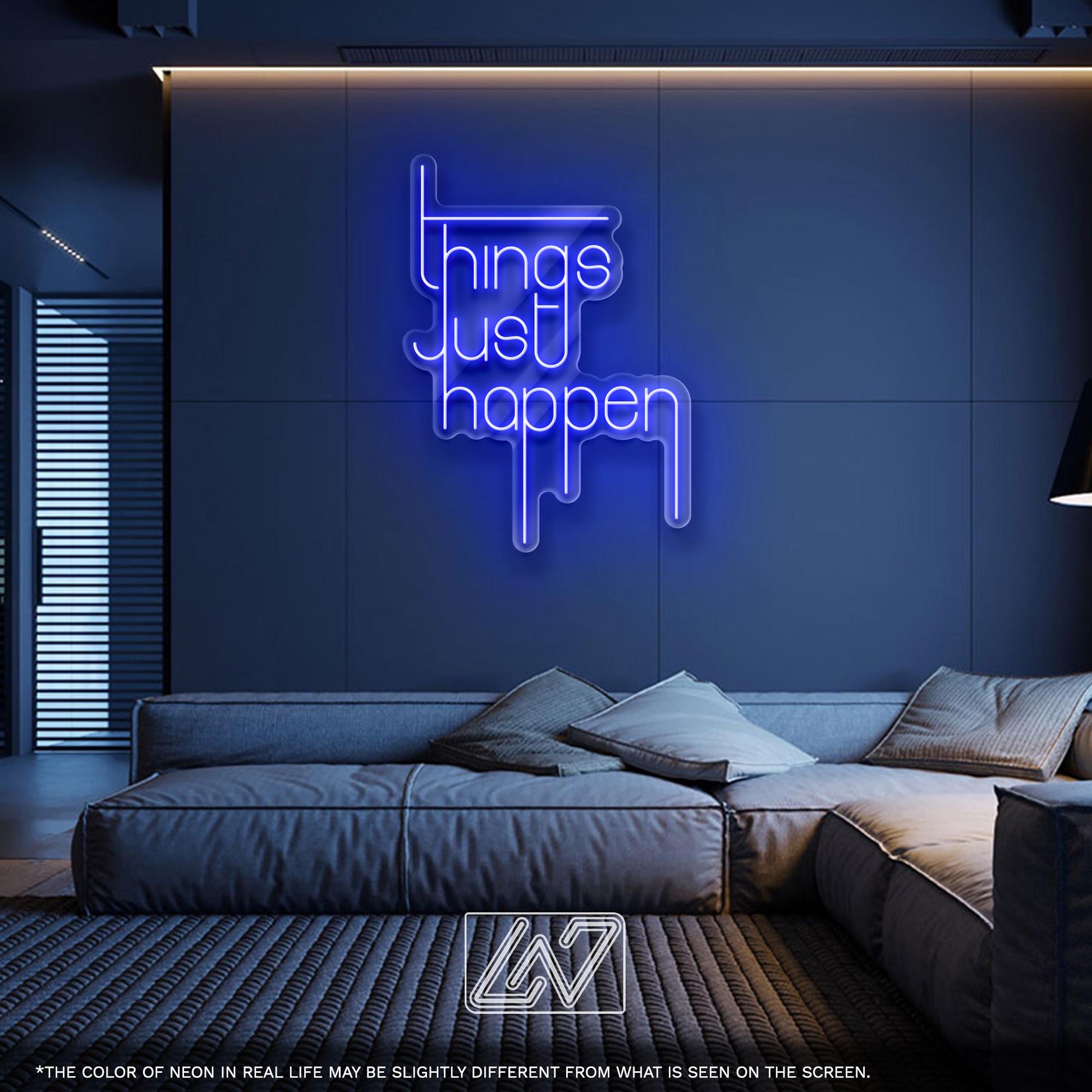 Things Just Happen – LED neon sign with philosophical message for modern home, office, or creative studio wall decor