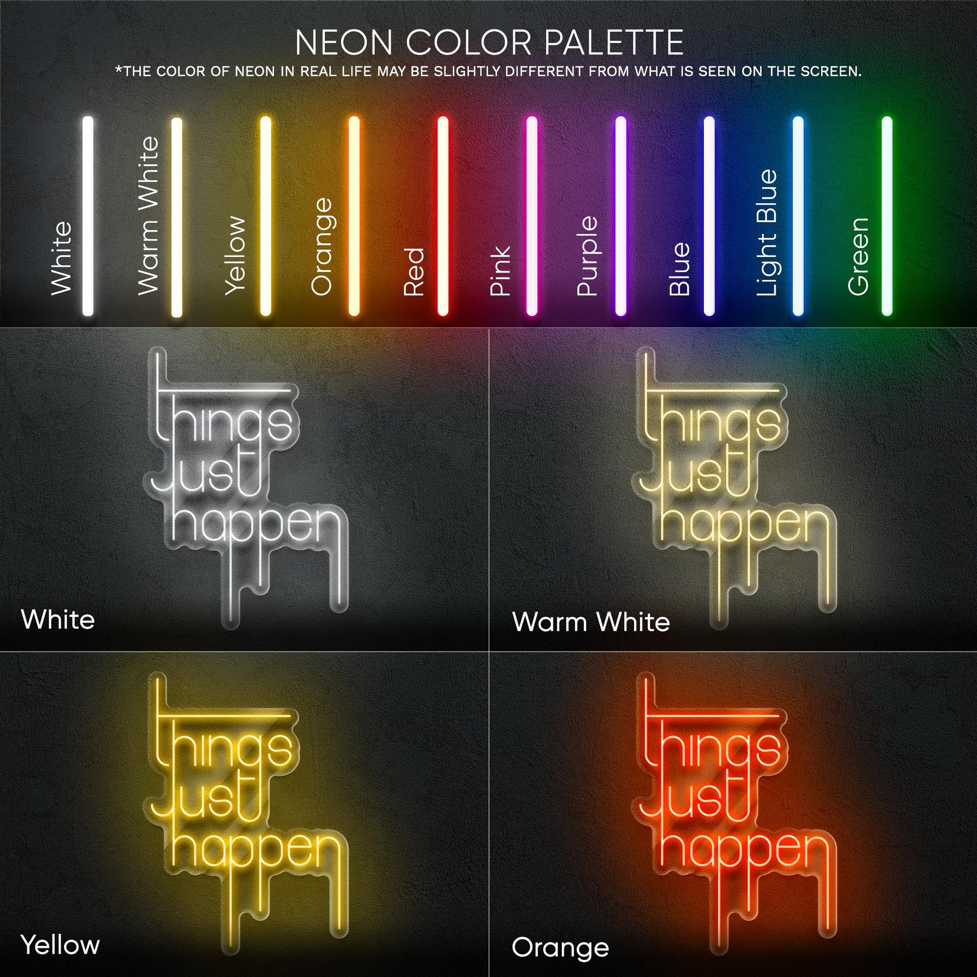 Things Just Happen – LED neon sign with philosophical message for modern home, office, or creative studio wall decor