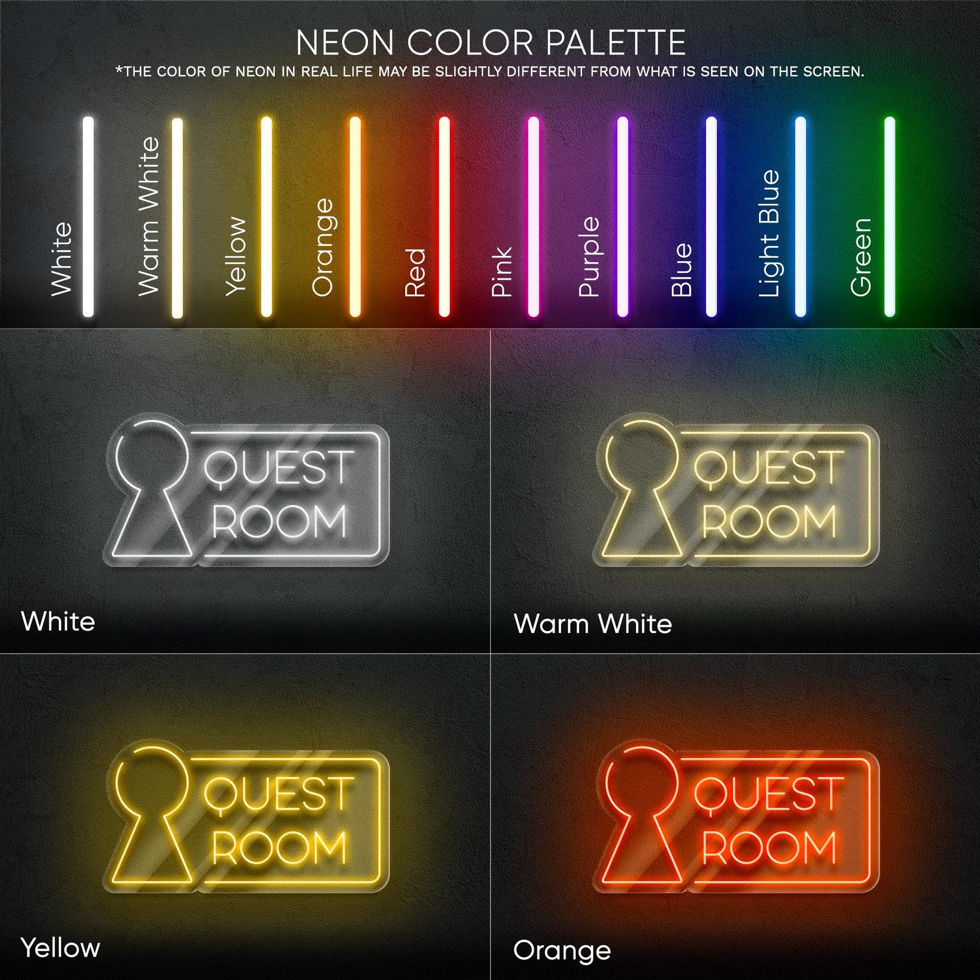 Quest Room LED Neon Sign – Bright modern signage for escape rooms, perfect for entrances, lobbies or entertainment venues