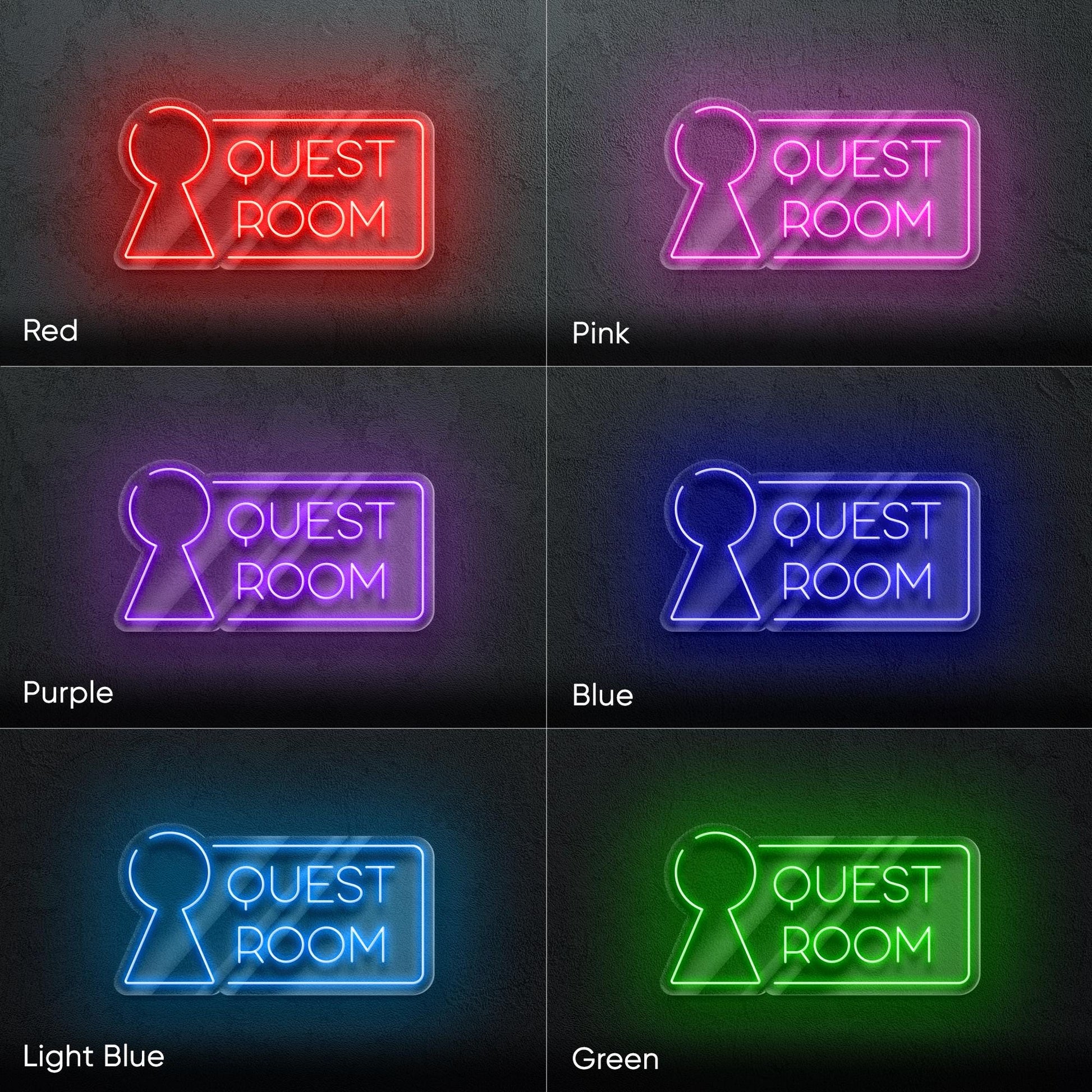 Quest Room LED Neon Sign – Bright modern signage for escape rooms, perfect for entrances, lobbies or entertainment venues