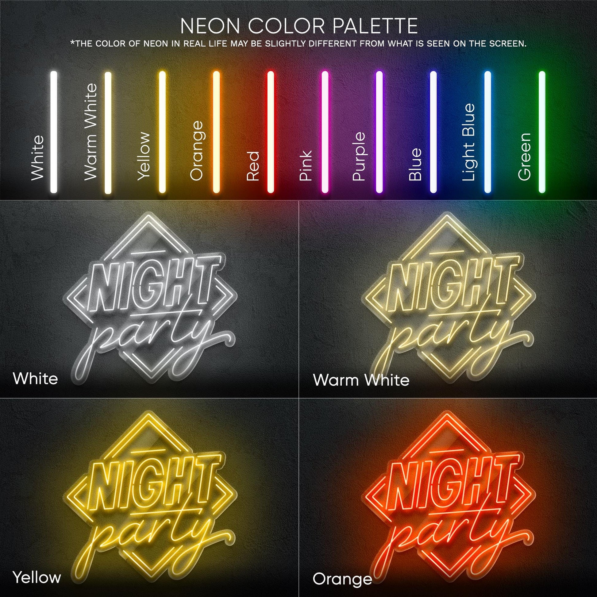Night Party LED Neon Sign – Vibrant glowing wall light for party rooms, bars, home events or DJ setups, perfect for nightlife lovers