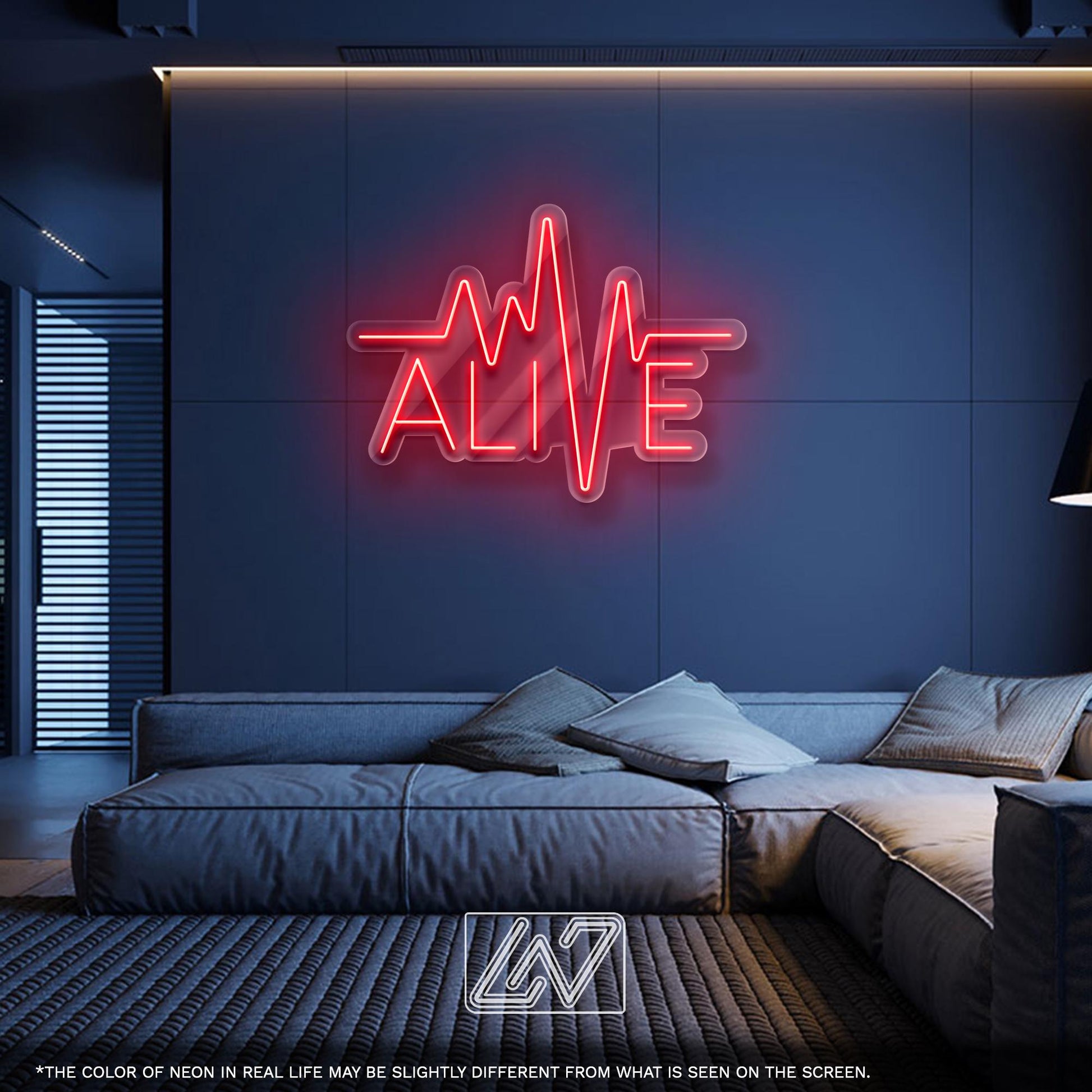 ALIVE LED Neon Sign – Electric heartbeat wall light with pulse design, perfect for gyms, studios, or modern interiors to energize your space