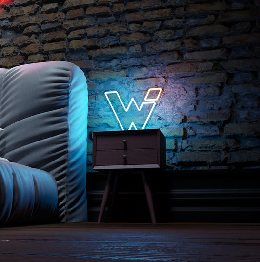 Custom Neon Initials Sign – Personalized name letters in modern blue-orange LED style, perfect for gifts, kids' rooms, weddings or branding