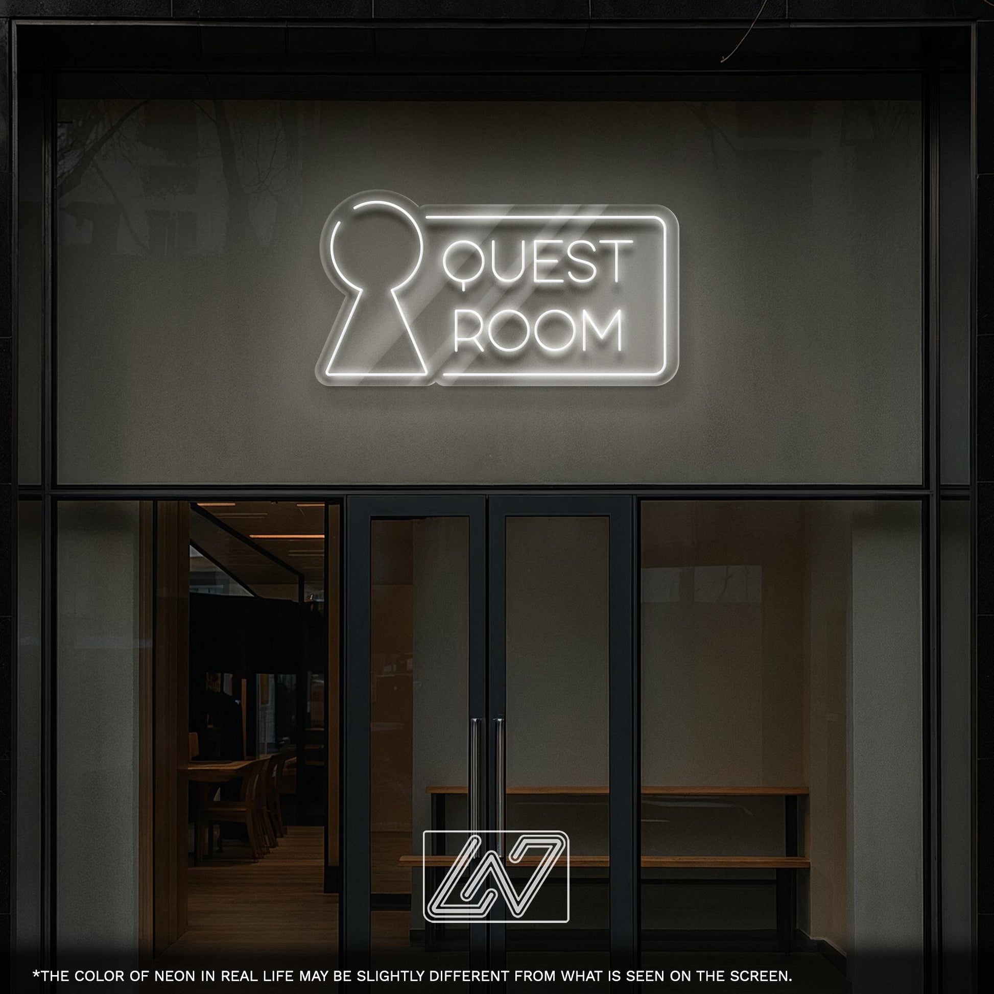 Quest Room LED Neon Sign – Bright modern signage for escape rooms, perfect for entrances, lobbies or entertainment venues