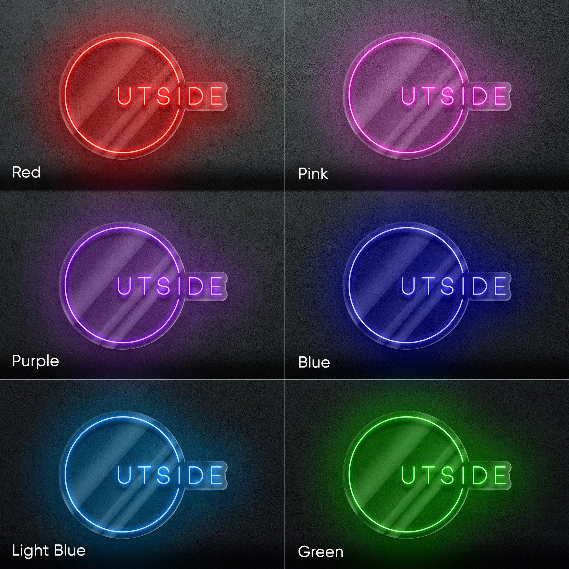 Outside Neon Sign - Modern LED sign with circular design, perfect for terrace, balcony, patio lounge, or nature-inspired interiors