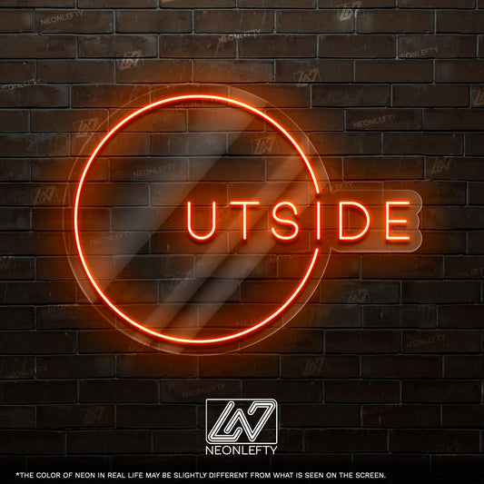 Outside Neon Sign - Modern LED sign with circular design, perfect for terrace, balcony, patio lounge, or nature-inspired interiors