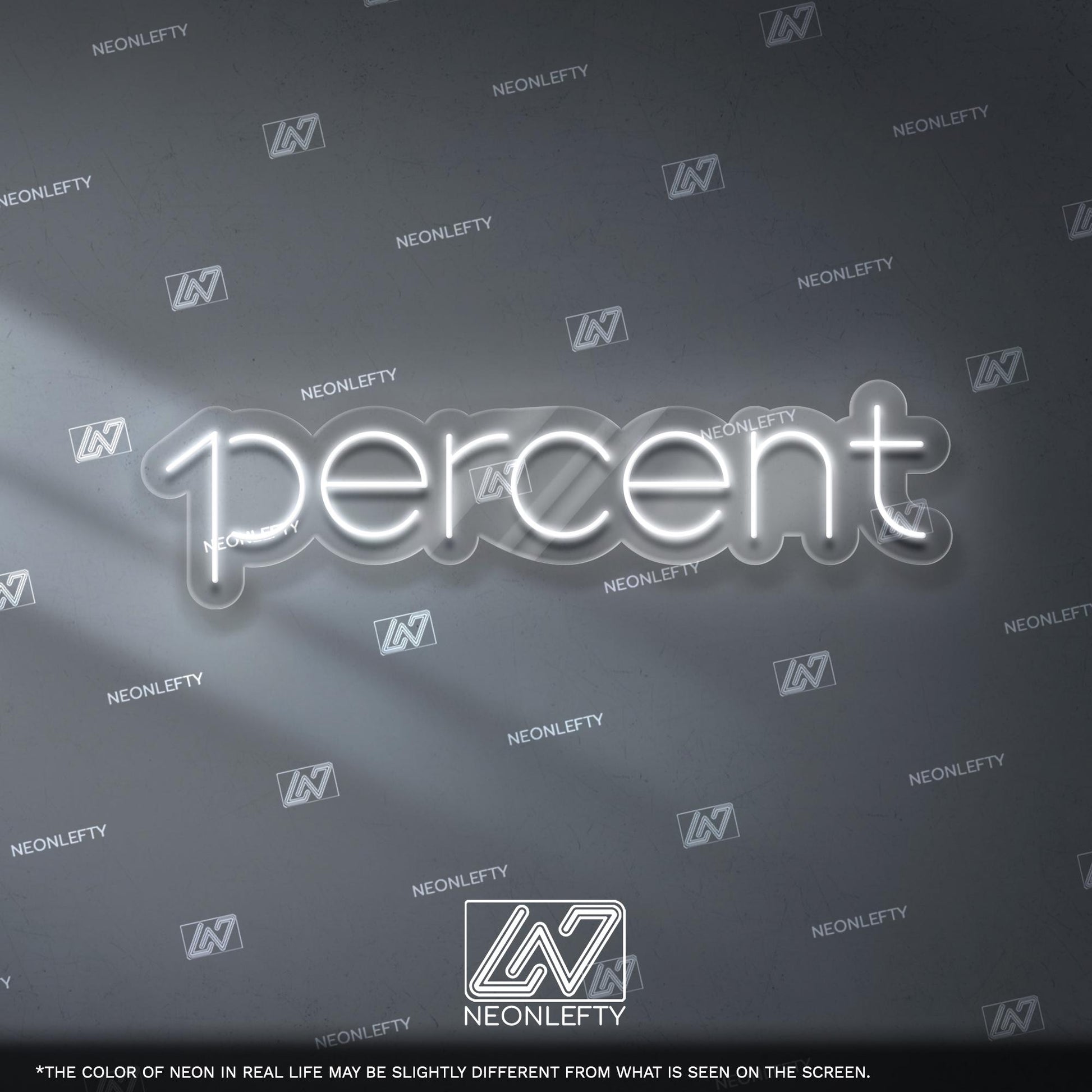 1Percent Neon Sign - Motivational LED wall decor with clean modern typography, perfect for gyms, offices, studios or goal-oriented spaces