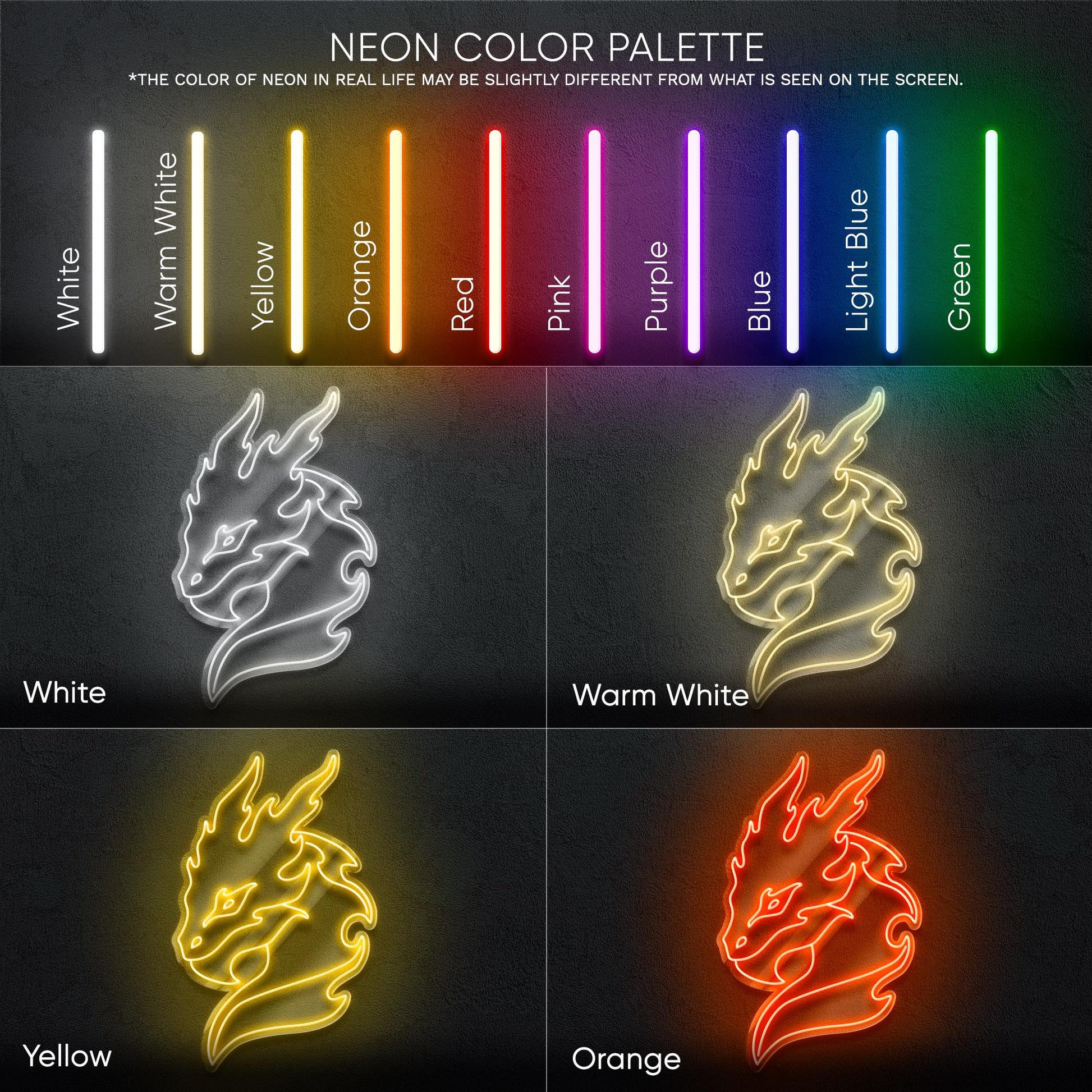 Dragon - LED neon sign with flaming dragon head design for game rooms, fantasy-themed decor, man caves or anime and mythology lover’s space