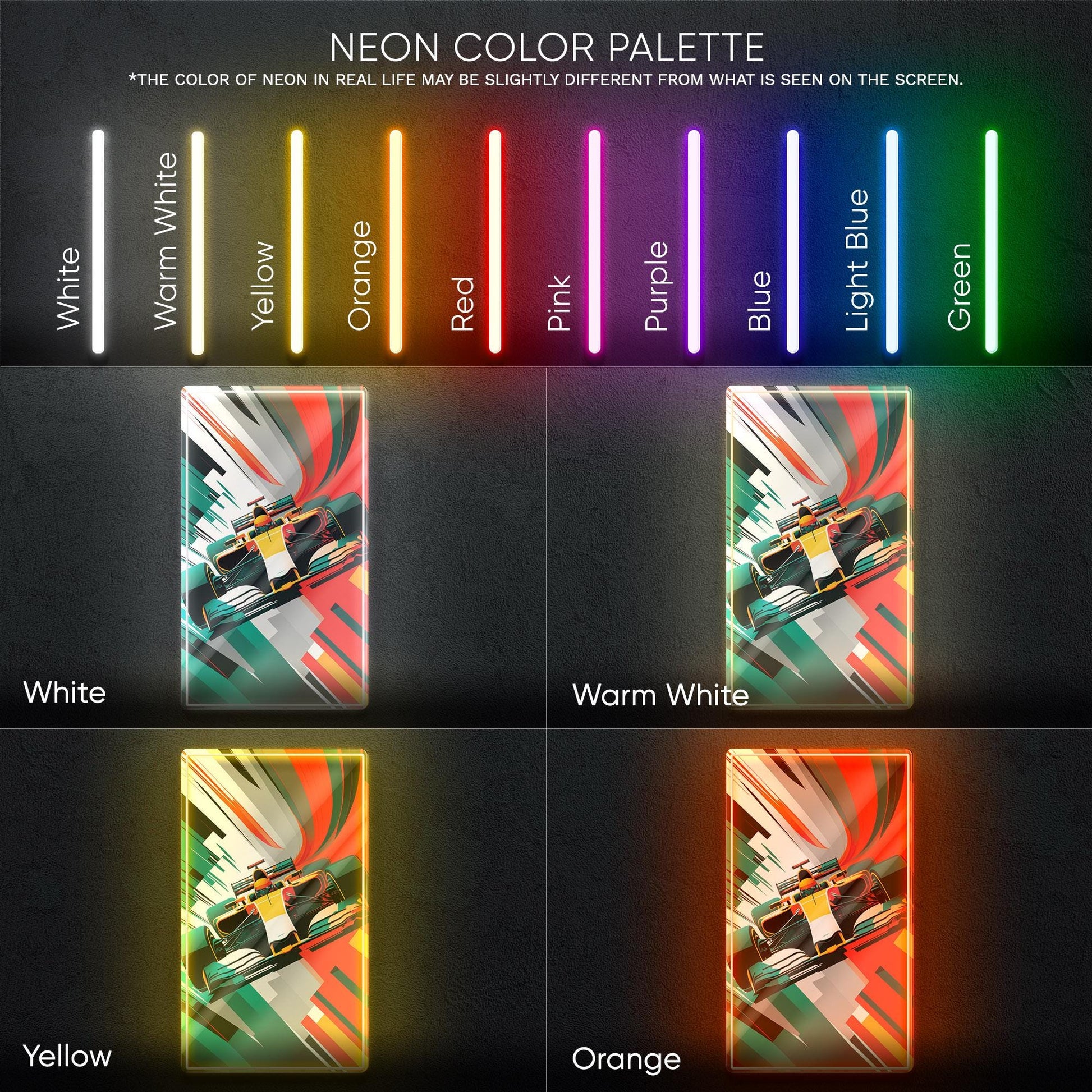 F1 Car - LED UV print neon sign with dynamic F1 race car design perfect for motorsport fans, game rooms, garages or racing-themed wall decor