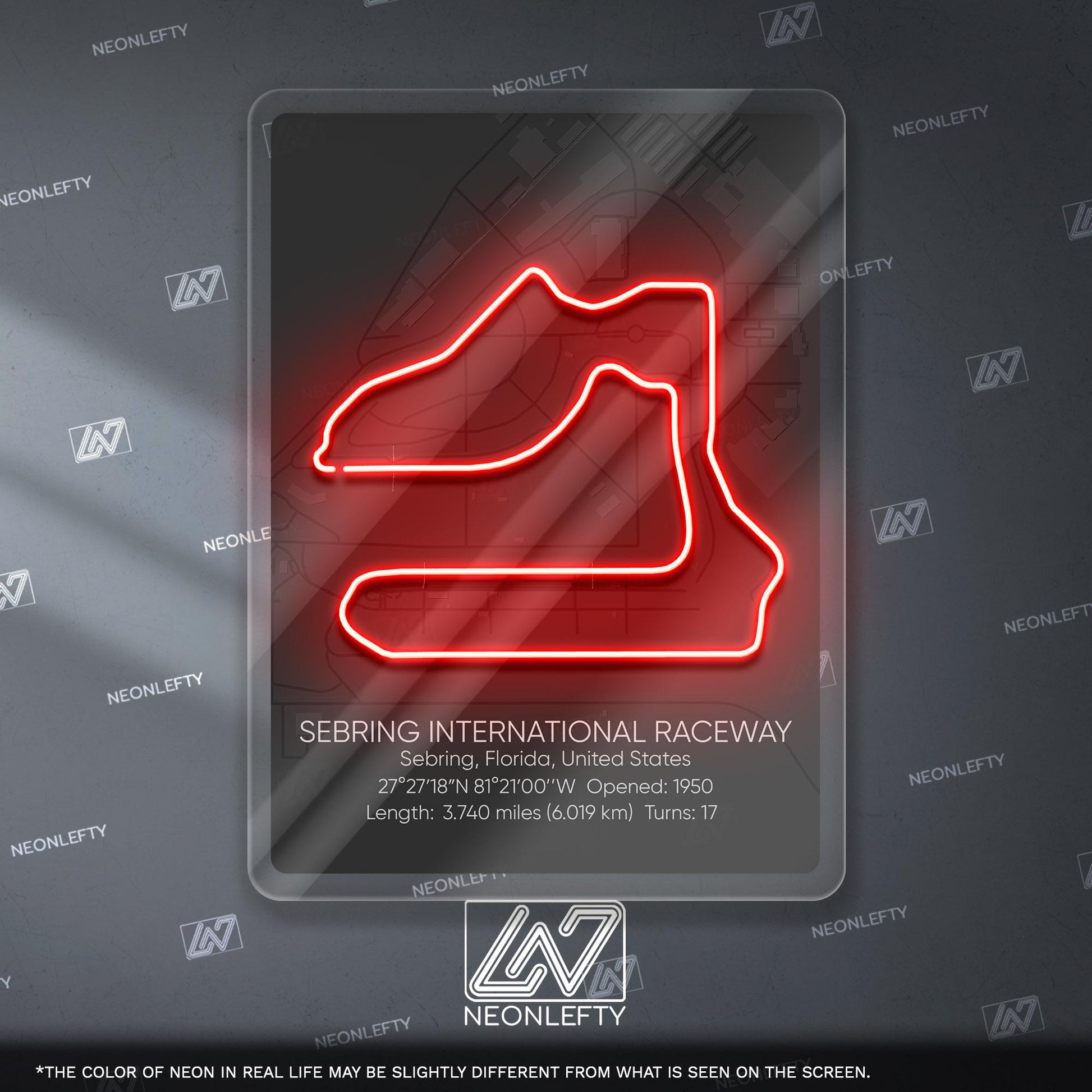 Sebring Neon Sign - Iconic motorsport wall decor inspired by Sebring International Raceway, perfect for garage, man cave or racing fan space