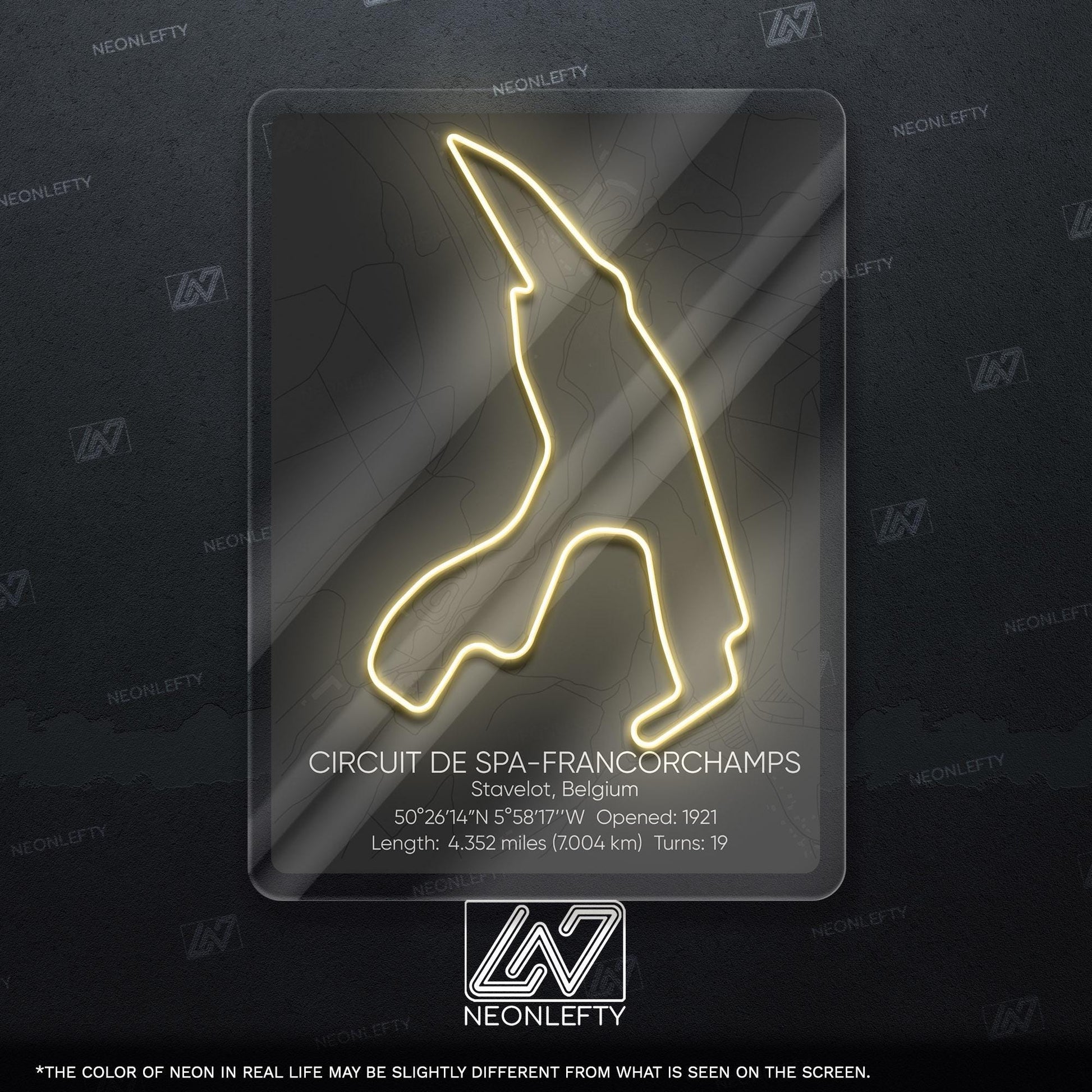 Spa Circuit Neon Sign - Legendary racing wall art inspired by Circuit de Spa-Francorchamps, perfect for garage, man cave, motorsport lover's