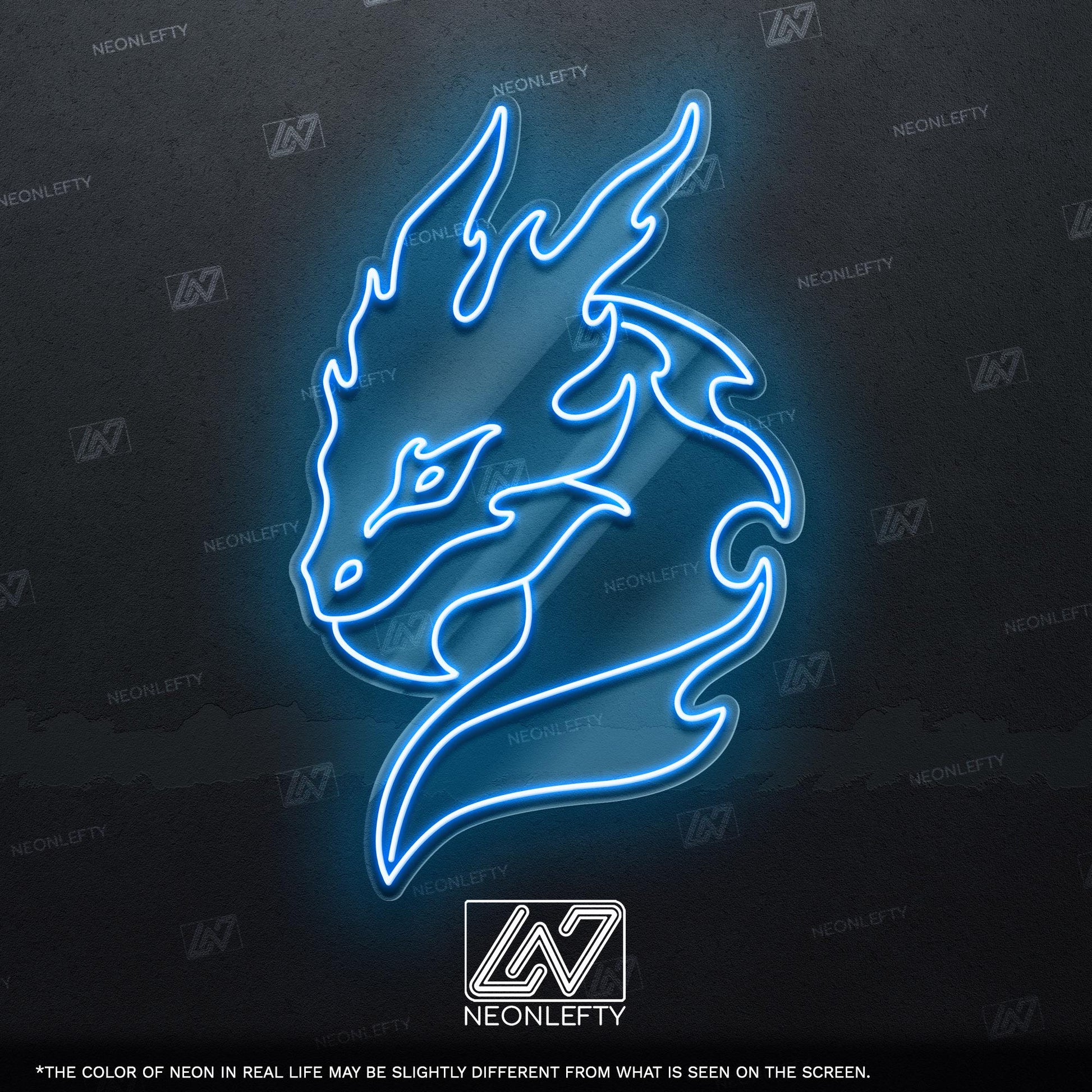 Dragon - LED neon sign with flaming dragon head design for game rooms, fantasy-themed decor, man caves or anime and mythology lover’s space