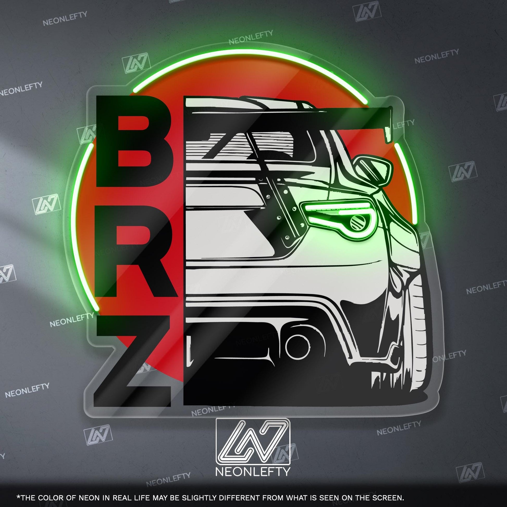 Subaru BRZ Neon Sign - JDM-inspired wall art featuring the iconic BRZ rear view, perfect for garage, man cave, car studio, tuner enthusiast