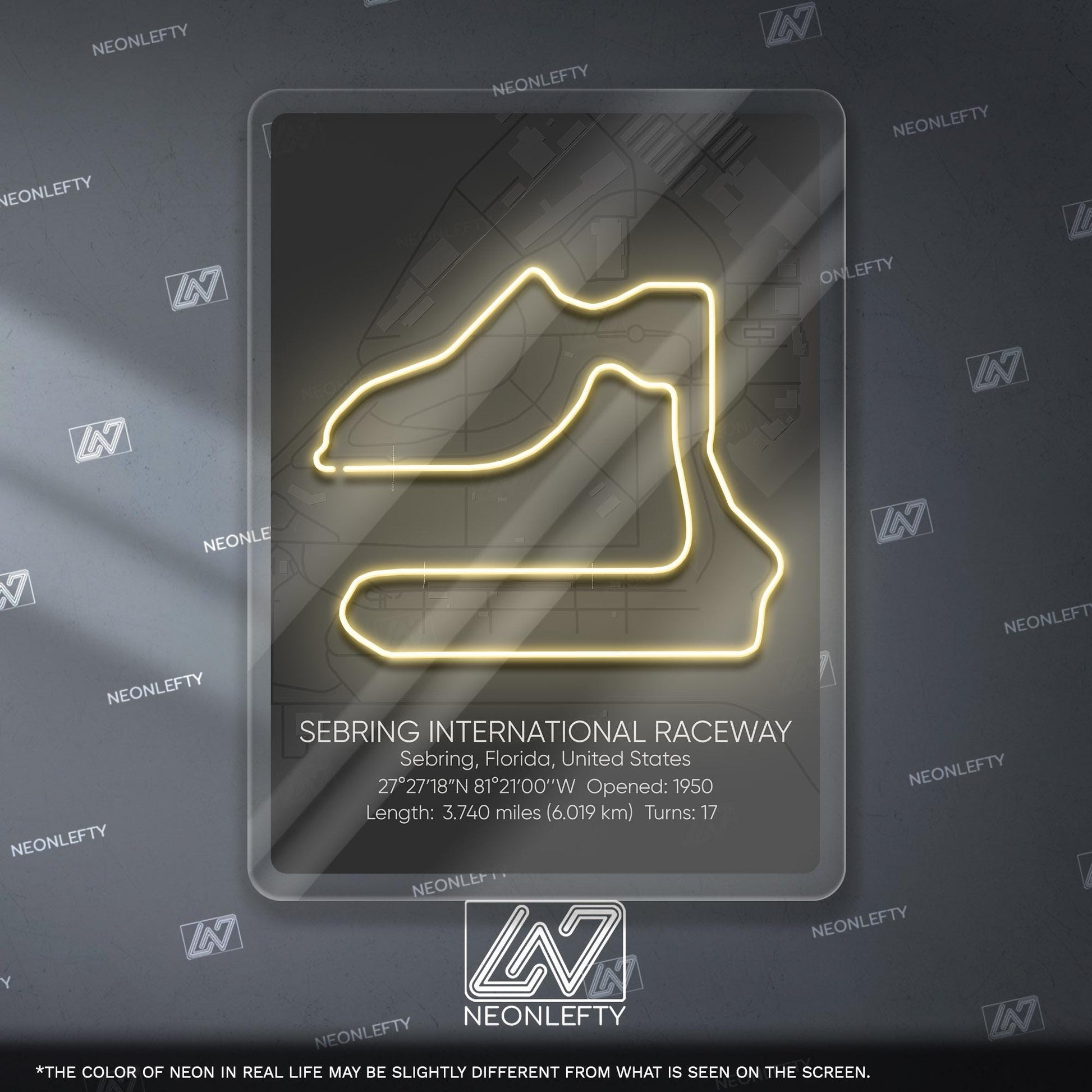 Sebring Neon Sign - Iconic motorsport wall decor inspired by Sebring International Raceway, perfect for garage, man cave or racing fan space