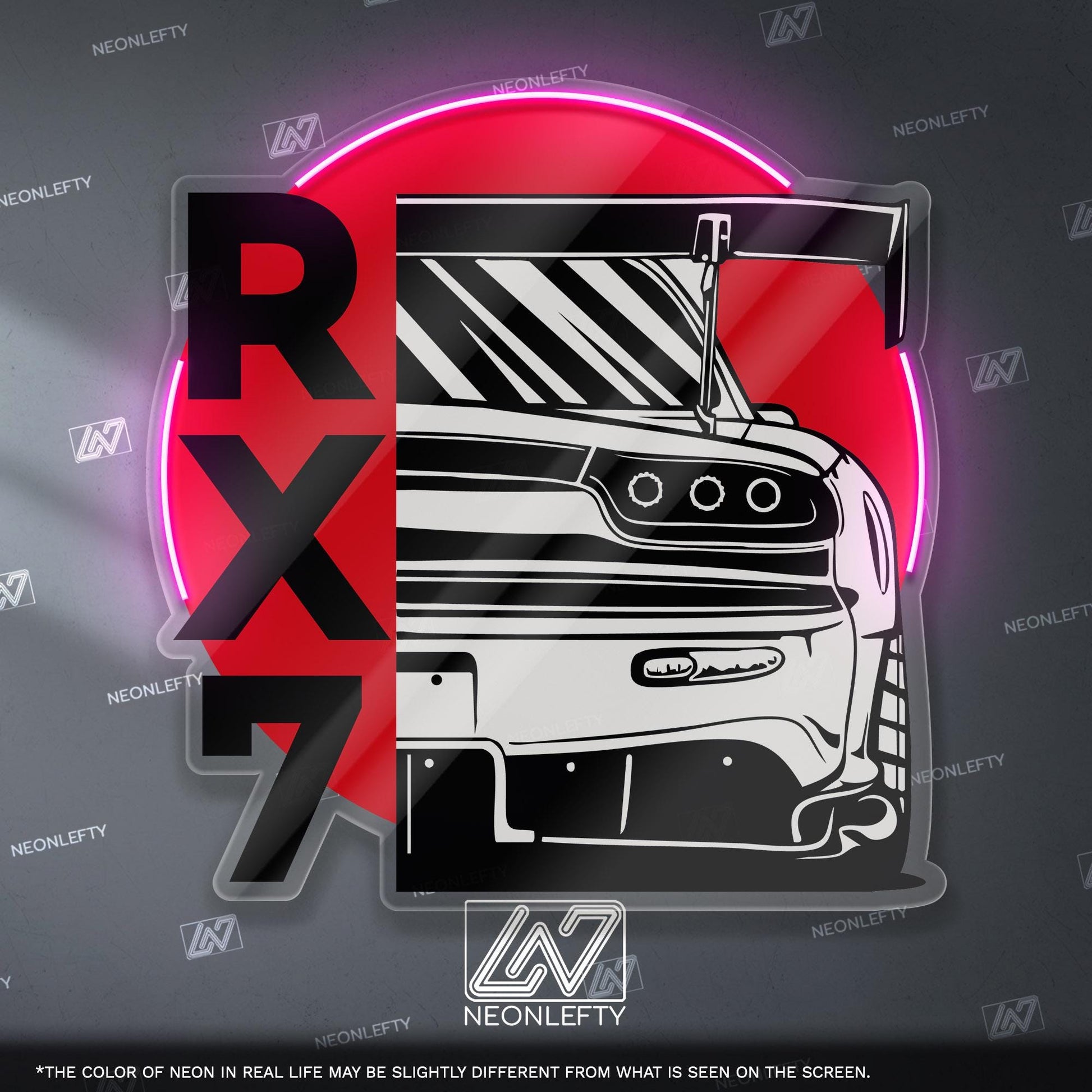 Mazda RX7 Neon Sign - Rear view JDM wall art of the legendary RX-7, perfect for garage, man cave, tuner studio or rotary engine enthusiast