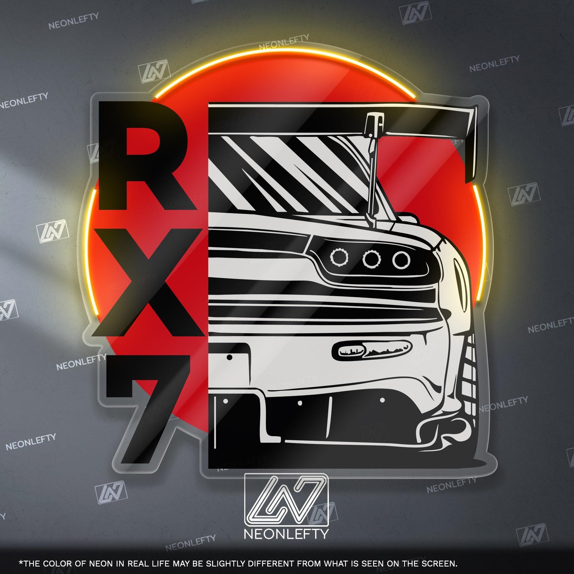 Mazda RX7 Neon Sign - Rear view JDM wall art of the legendary RX-7, perfect for garage, man cave, tuner studio or rotary engine enthusiast