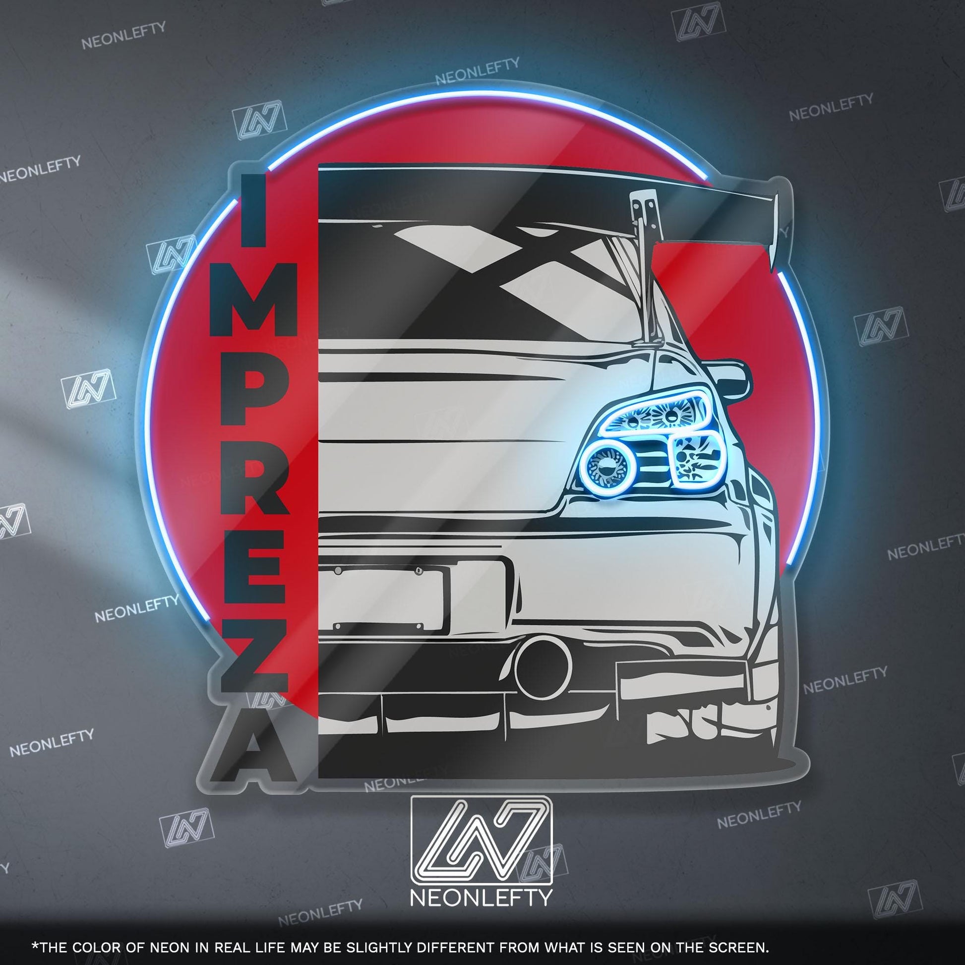 Subaru Impreza Neon Sign - Iconic rally-bred JDM rear view wall art, perfect for garage, man cave, street and track car enthusiast