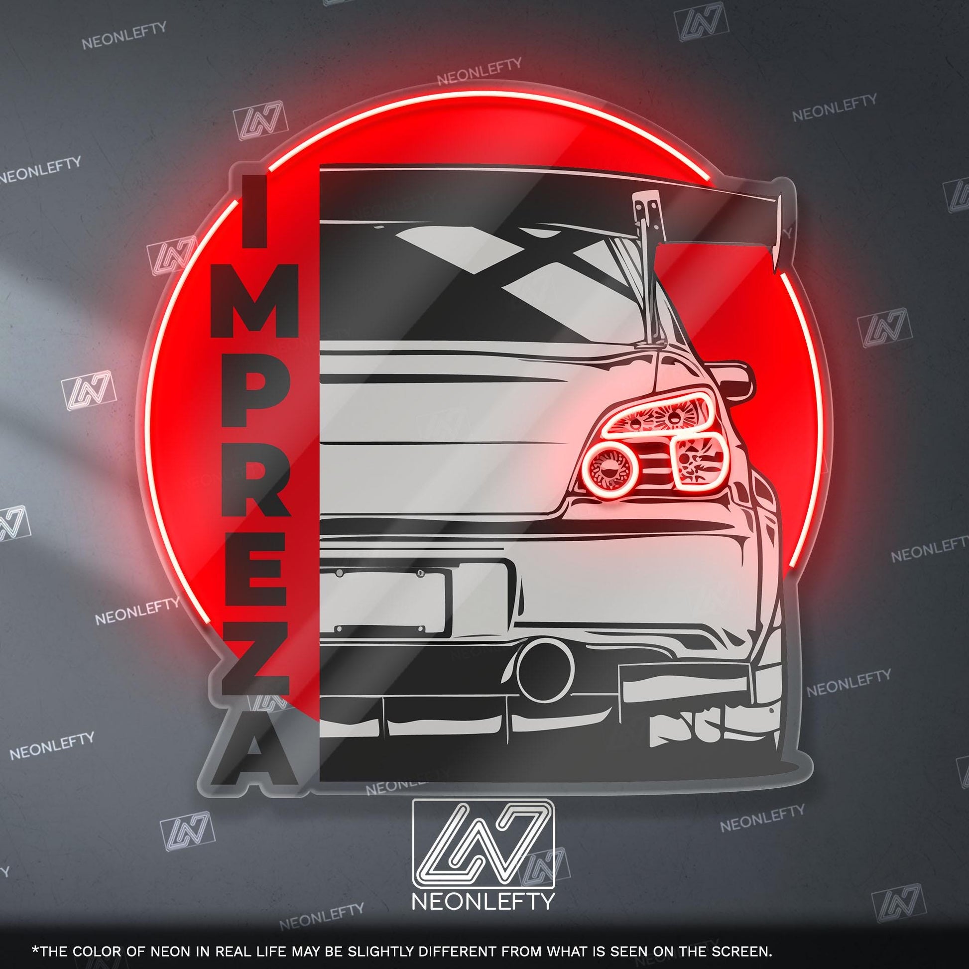 Subaru Impreza Neon Sign - Iconic rally-bred JDM rear view wall art, perfect for garage, man cave, street and track car enthusiast