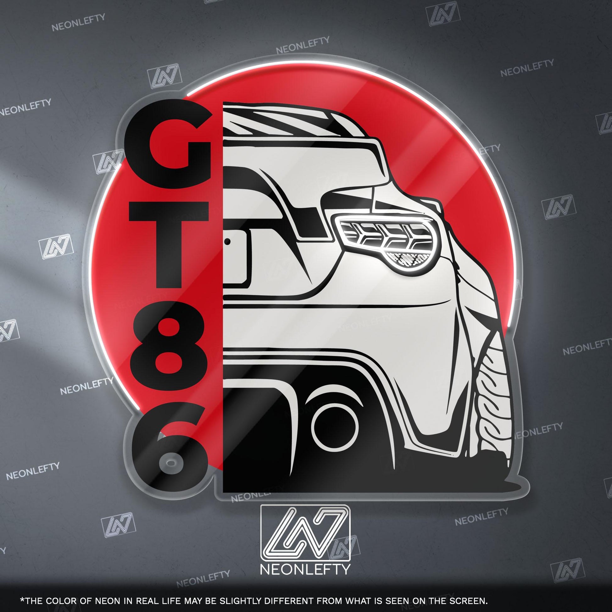 Toyota GT86 Neon Sign - Rear view wall art of iconic JDM coupe, perfect for garage, man cave, tuner setup or drift car enthusiast collection