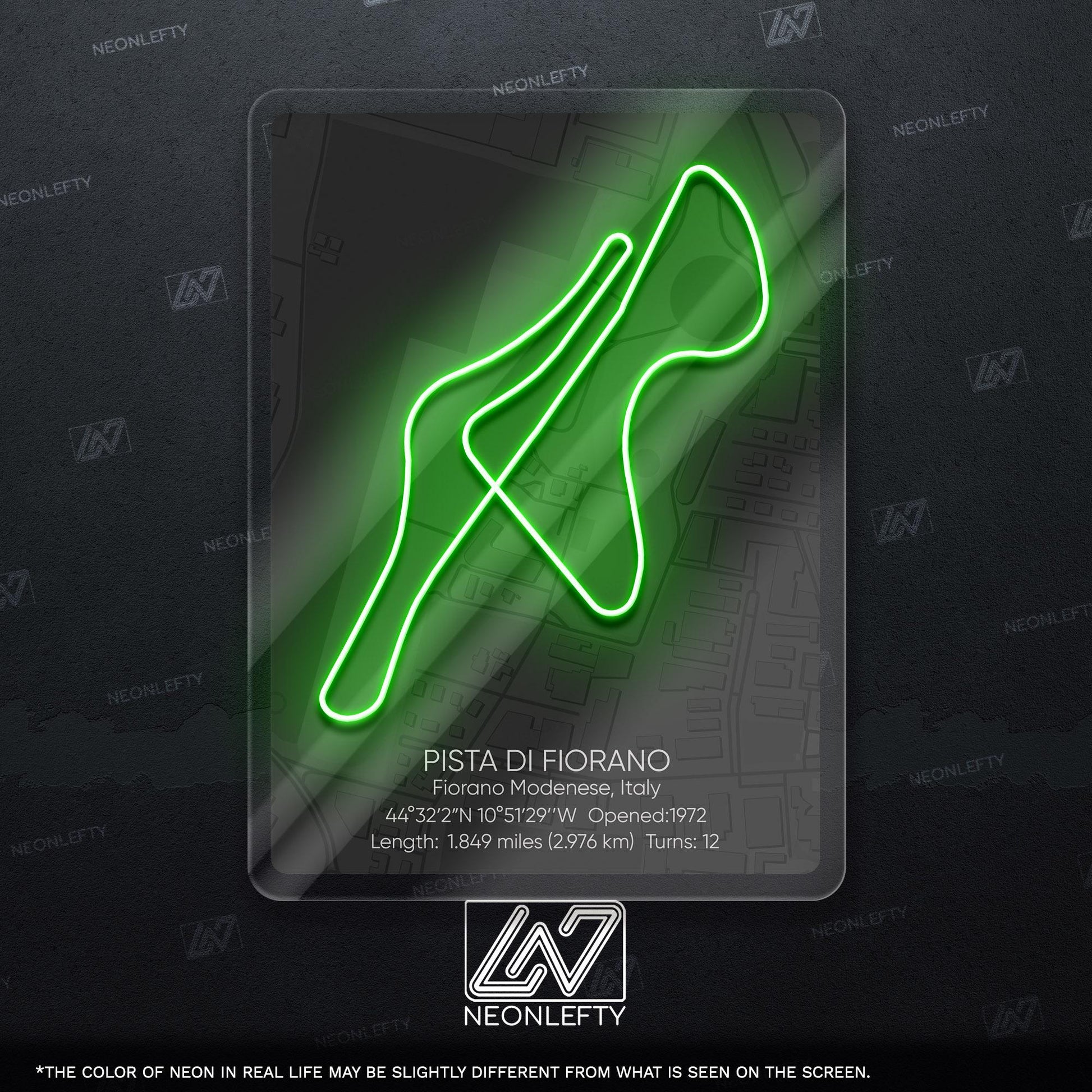 Fiorano Circuit Neon Sign - Iconic Ferrari test track wall art from Italy, perfect for garage, man cave, motorsport room, racing enthusiast