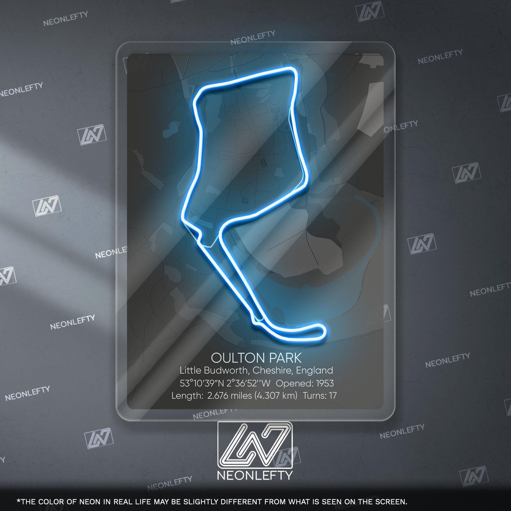 Oulton Park Neon Sign - Classic British motorsport circuit art for racing fans, perfect for garage, man cave, track-inspired decor space