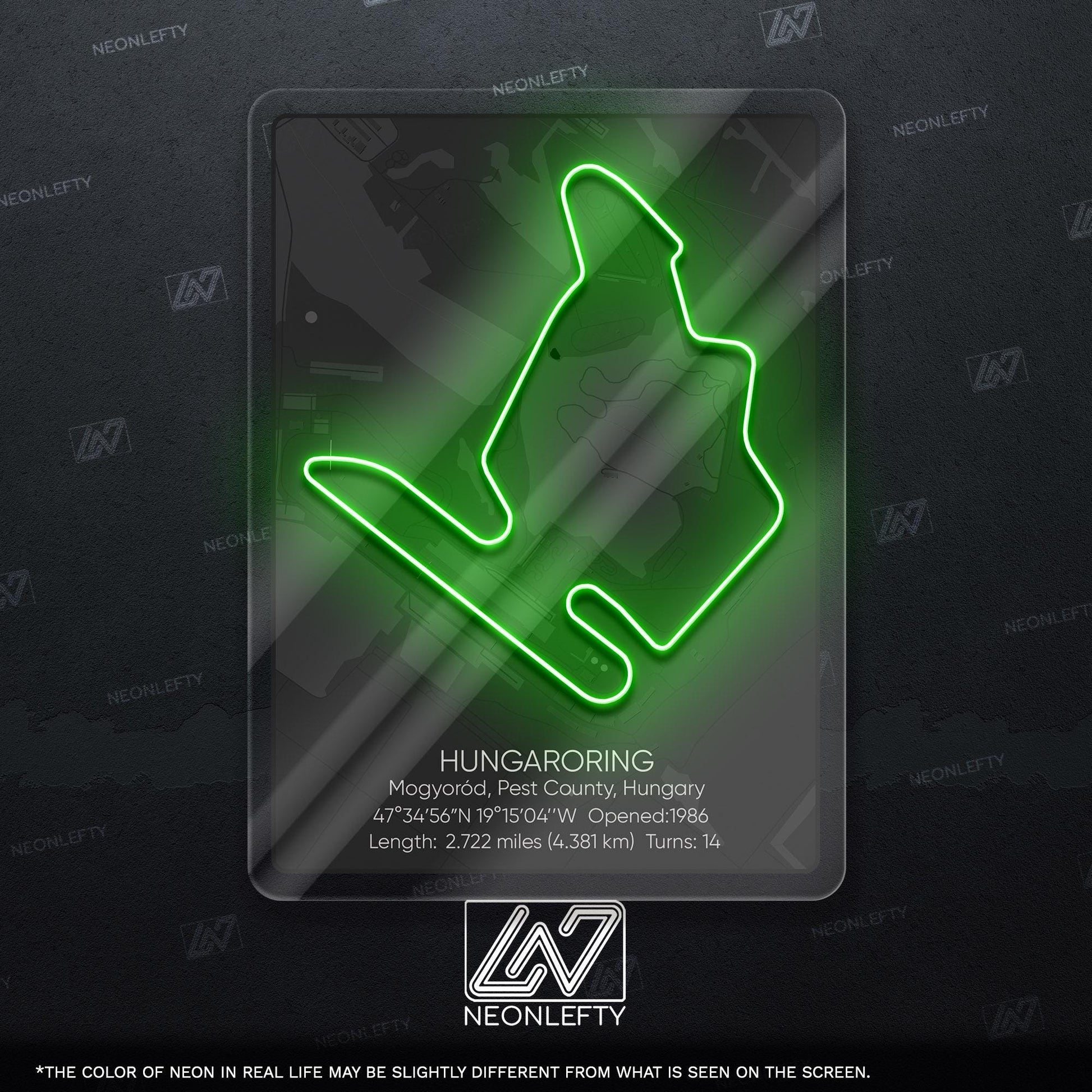 Hungaroring Neon Sign - Legendary Hungarian Formula 1 circuit art for racing fans, perfect for garage, man cave, office or motorsport room