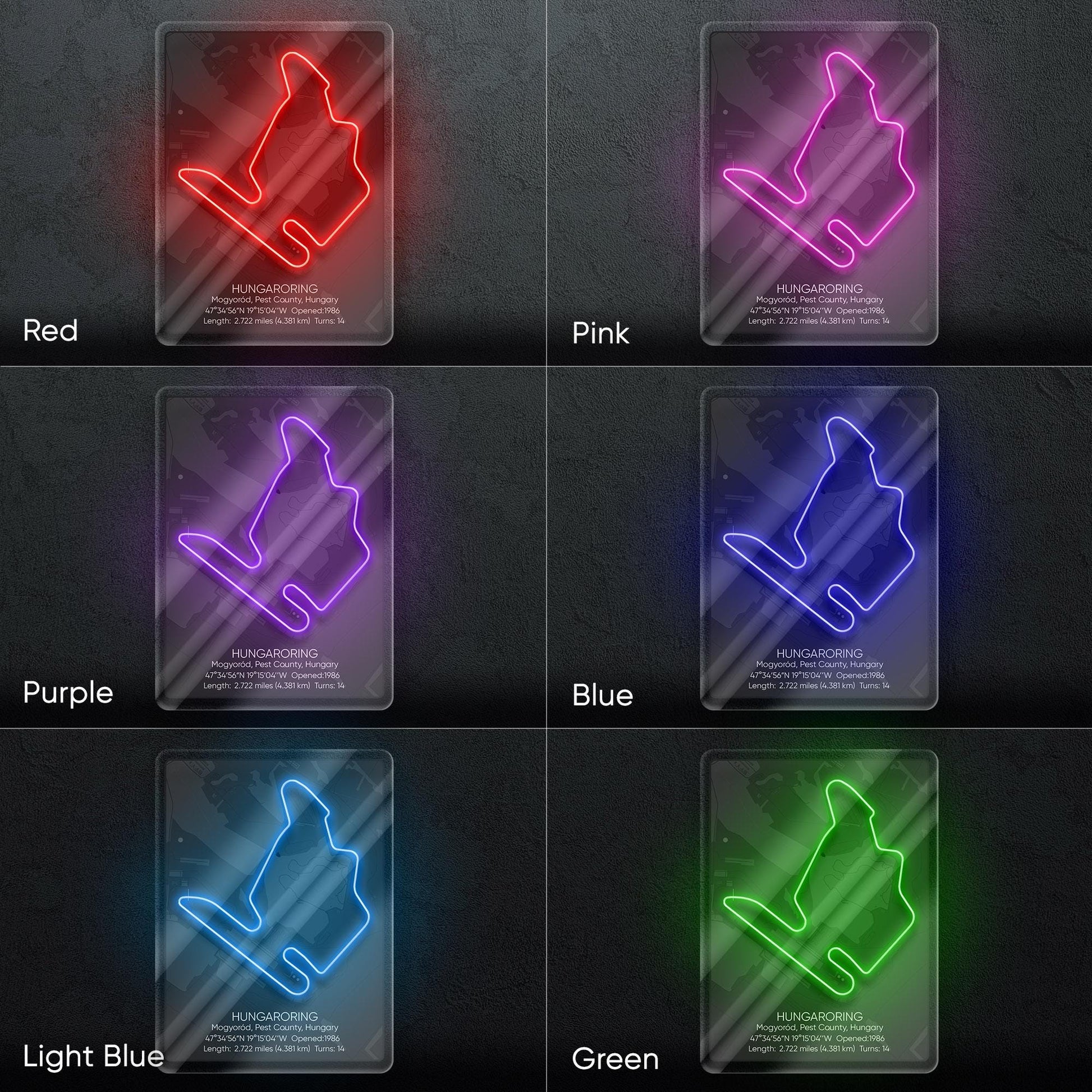 Hungaroring Neon Sign - Legendary Hungarian Formula 1 circuit art for racing fans, perfect for garage, man cave, office or motorsport room