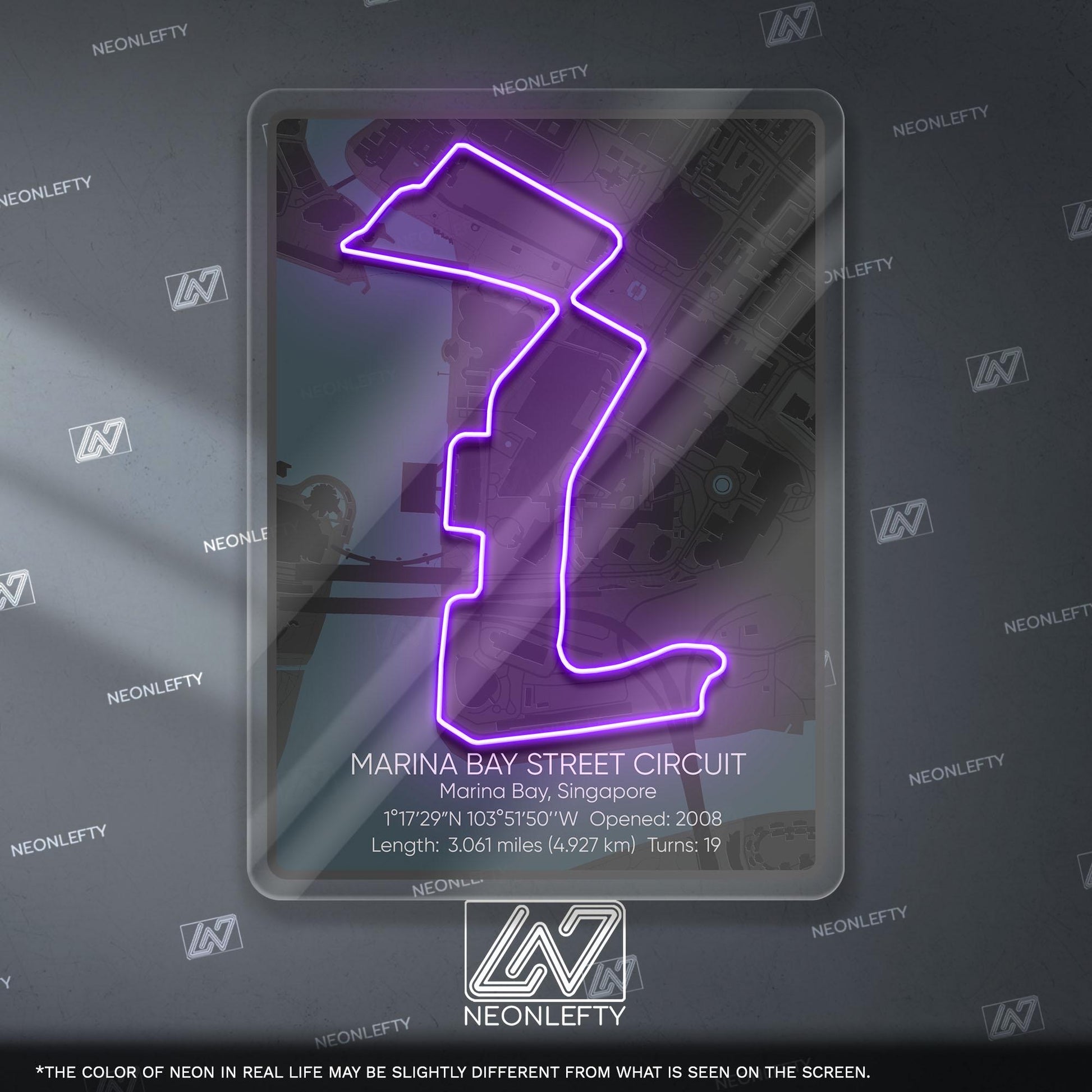 Singapore Circuit Neon Sign - Iconic Formula 1 race track wall art, perfect for motorsport lovers, garage, man cave, racing-themed interior