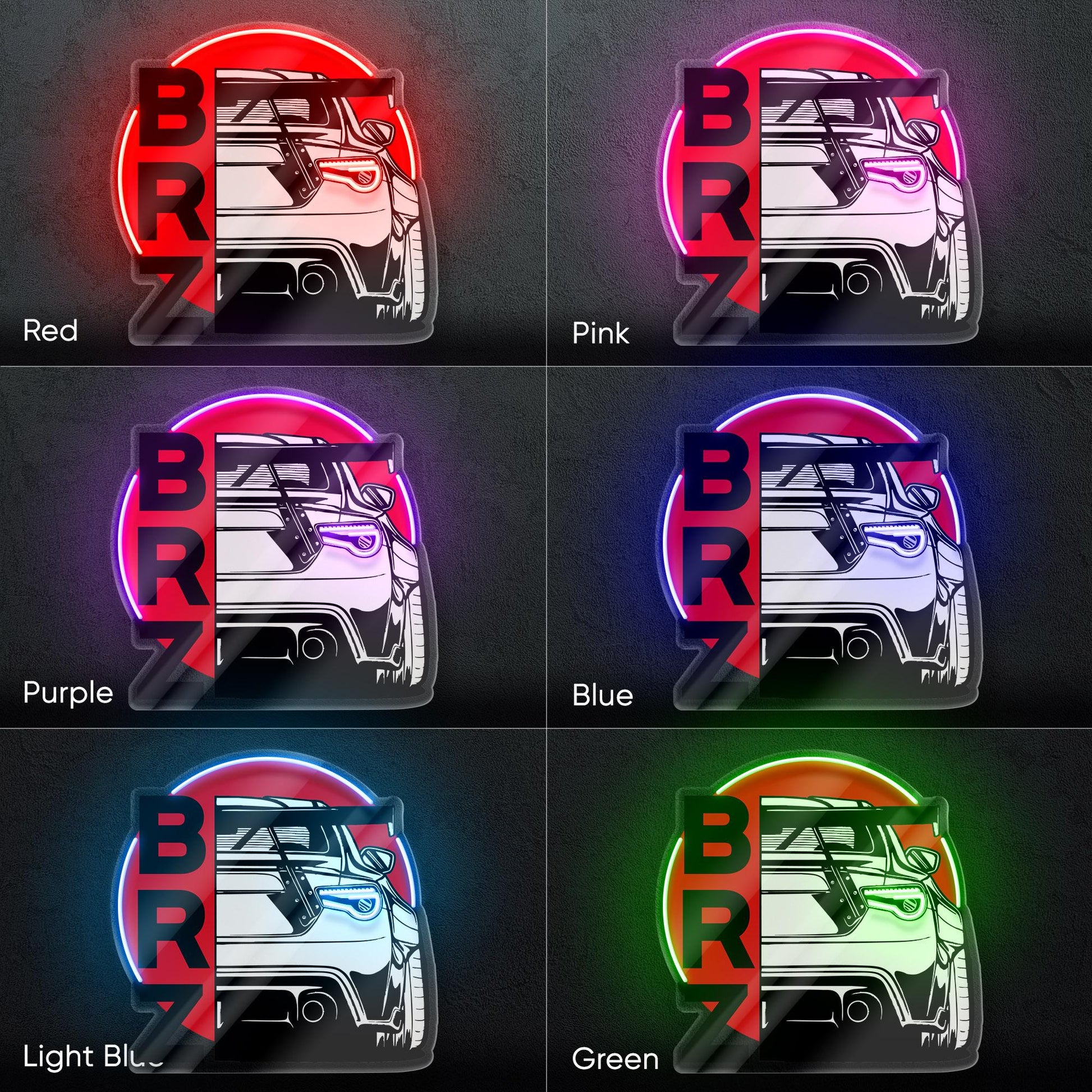 Subaru BRZ Neon Sign - JDM-inspired wall art featuring the iconic BRZ rear view, perfect for garage, man cave, car studio, tuner enthusiast