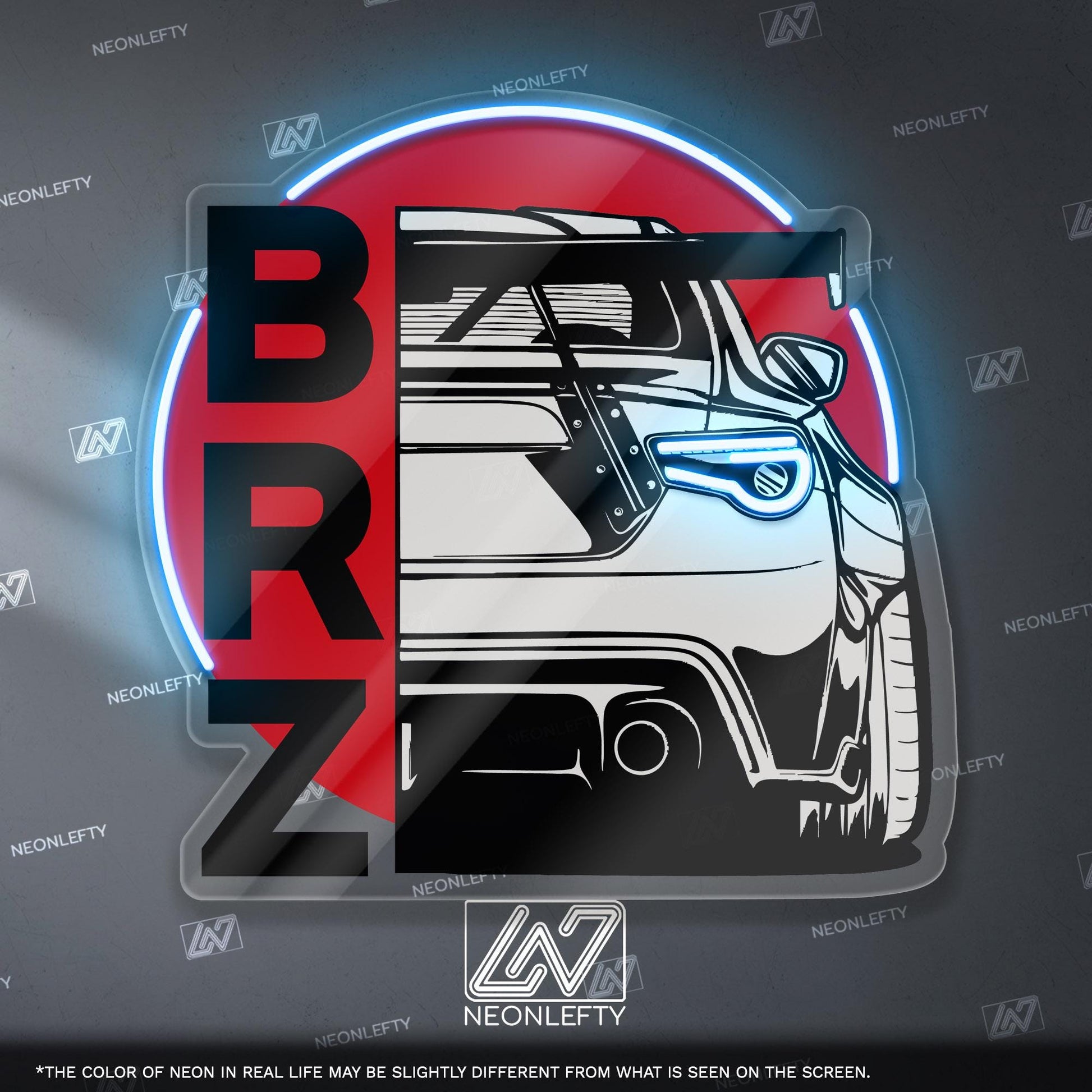 Subaru BRZ Neon Sign - JDM-inspired wall art featuring the iconic BRZ rear view, perfect for garage, man cave, car studio, tuner enthusiast