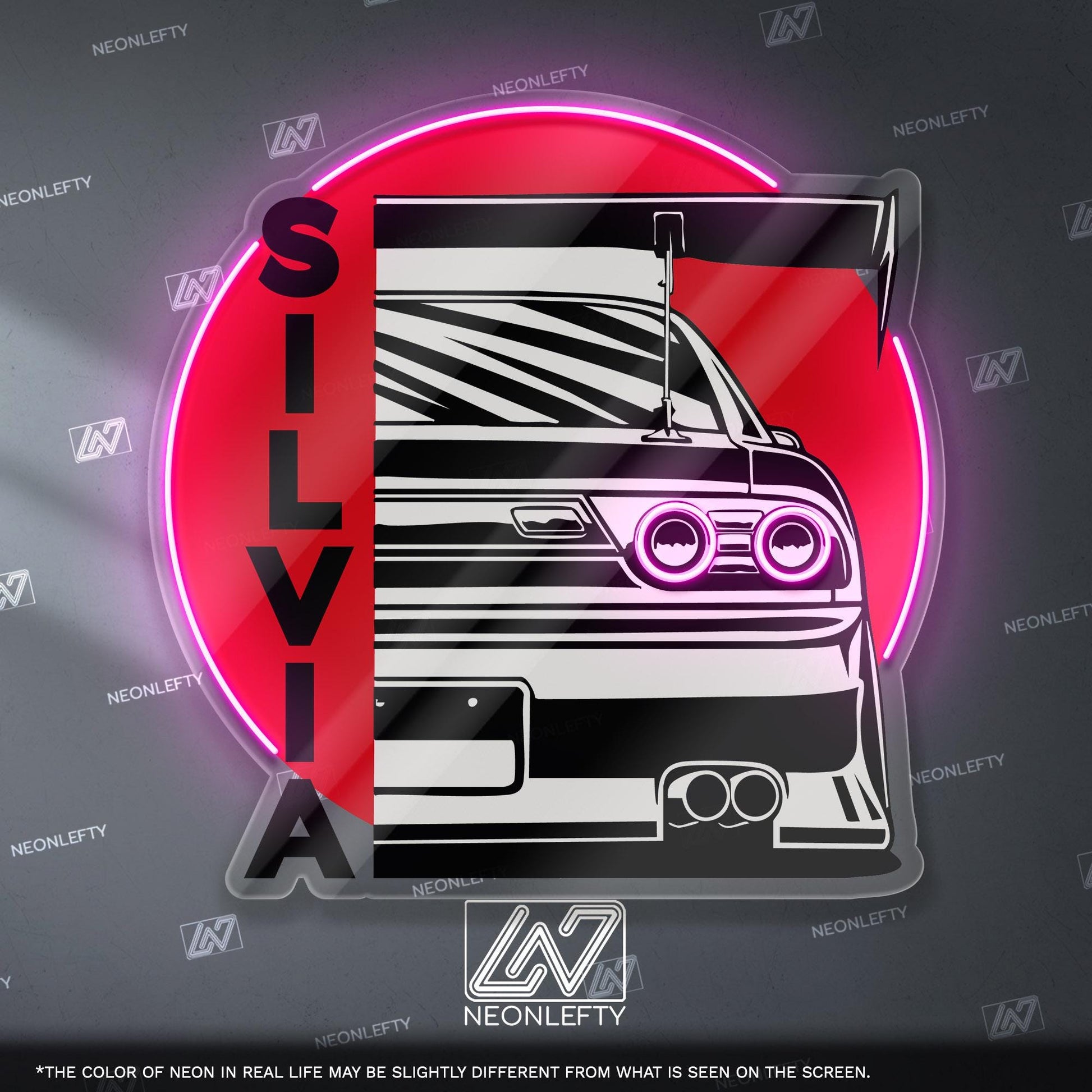 Nissan Silvia Neon Sign - JDM rear view wall art of iconic drift car, perfect for garage, man cave, tuner studio or Japanese street car fan
