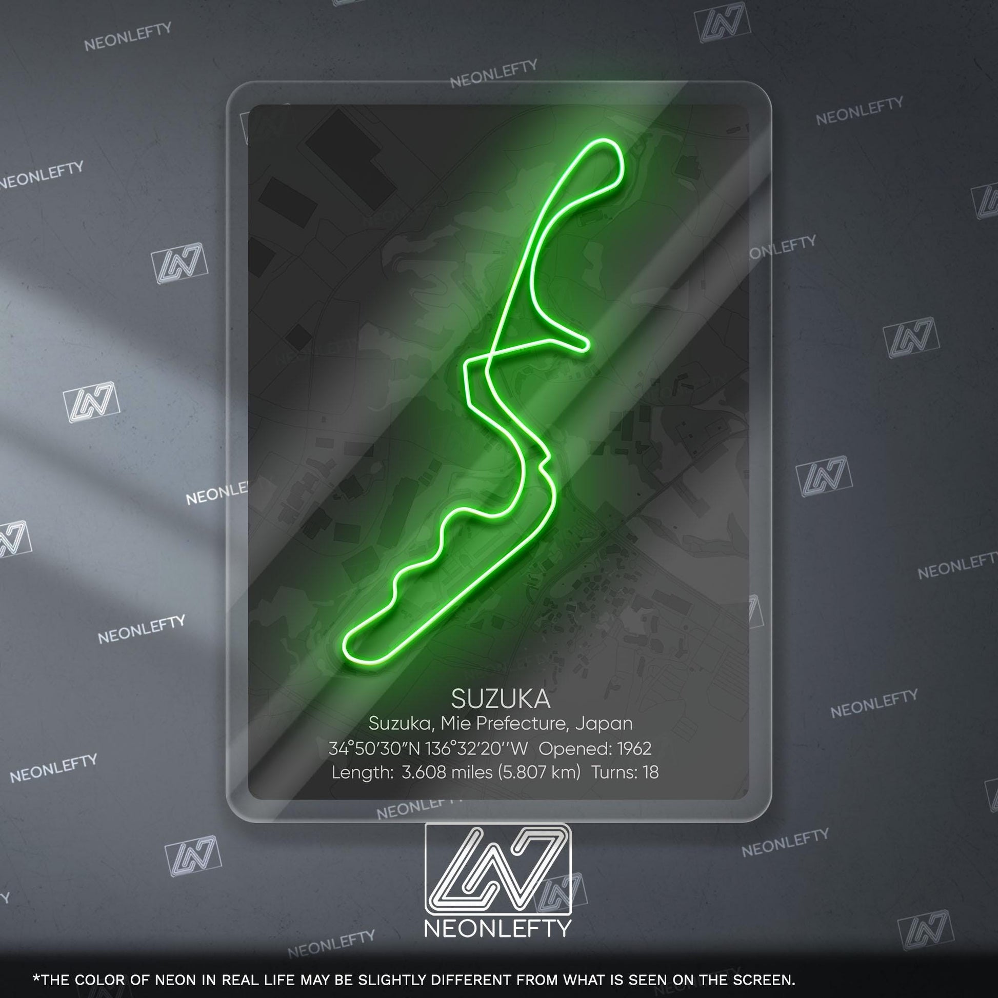 Suzuka Circuit Neon Sign - Legendary Japanese Formula 1 race track wall art for motorsport fans, perfect for garage, man cave JDM enthusiast