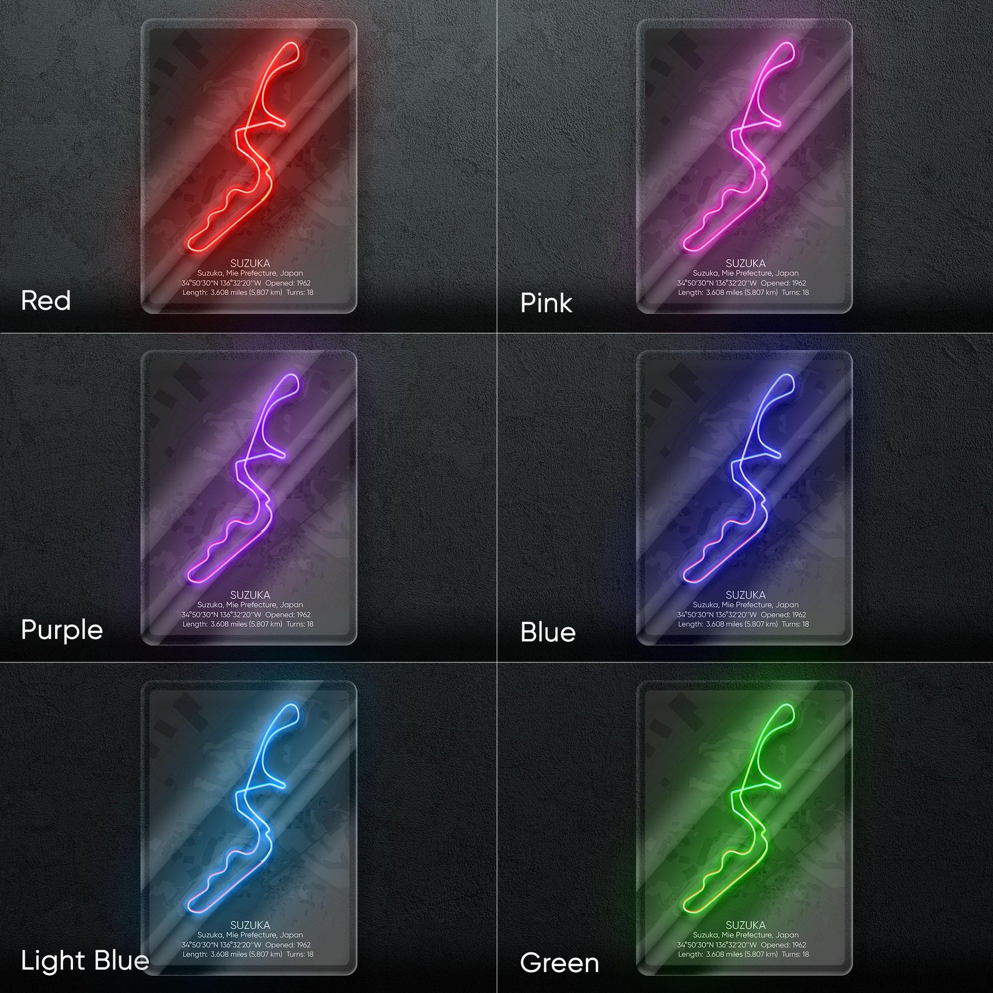 Suzuka Circuit Neon Sign - Legendary Japanese Formula 1 race track wall art for motorsport fans, perfect for garage, man cave JDM enthusiast