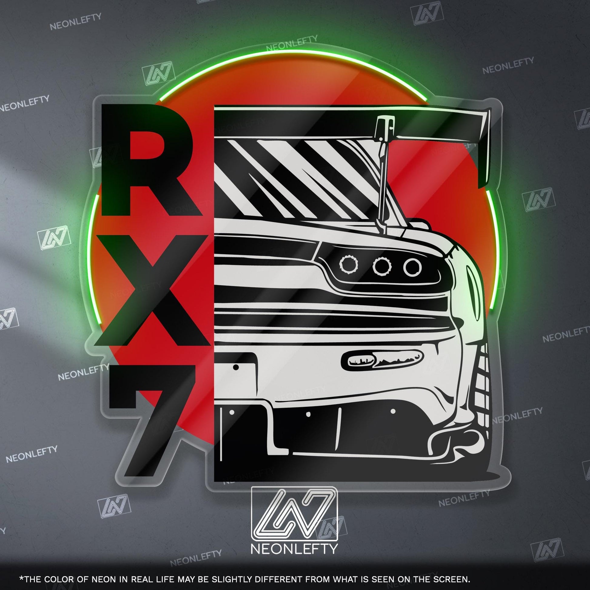 Mazda RX7 Neon Sign - Rear view JDM wall art of the legendary RX-7, perfect for garage, man cave, tuner studio or rotary engine enthusiast