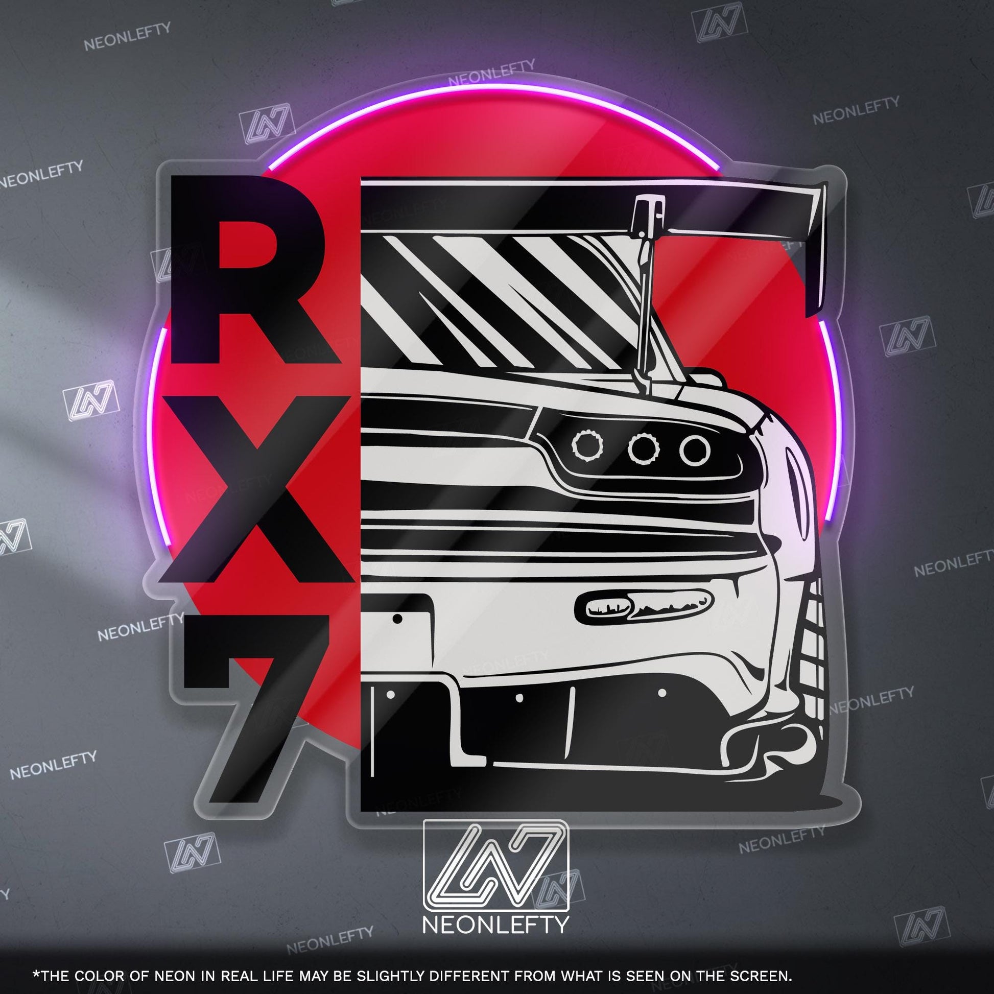 Mazda RX7 Neon Sign - Rear view JDM wall art of the legendary RX-7, perfect for garage, man cave, tuner studio or rotary engine enthusiast