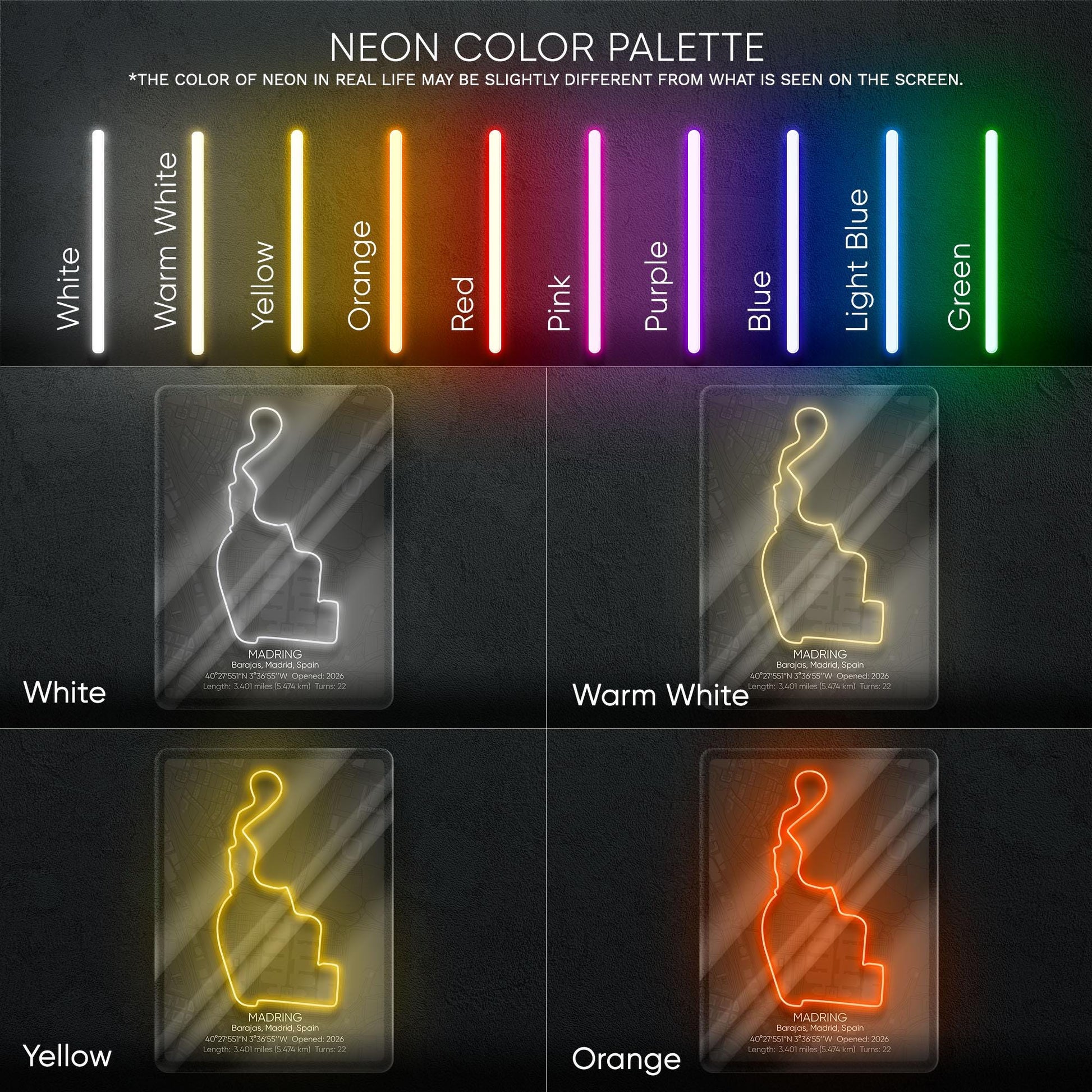 Madring Circuit Neon Sign - Modern racing track wall art inspired by Circuito de Madring, perfect for garage, man cave, motorsport room