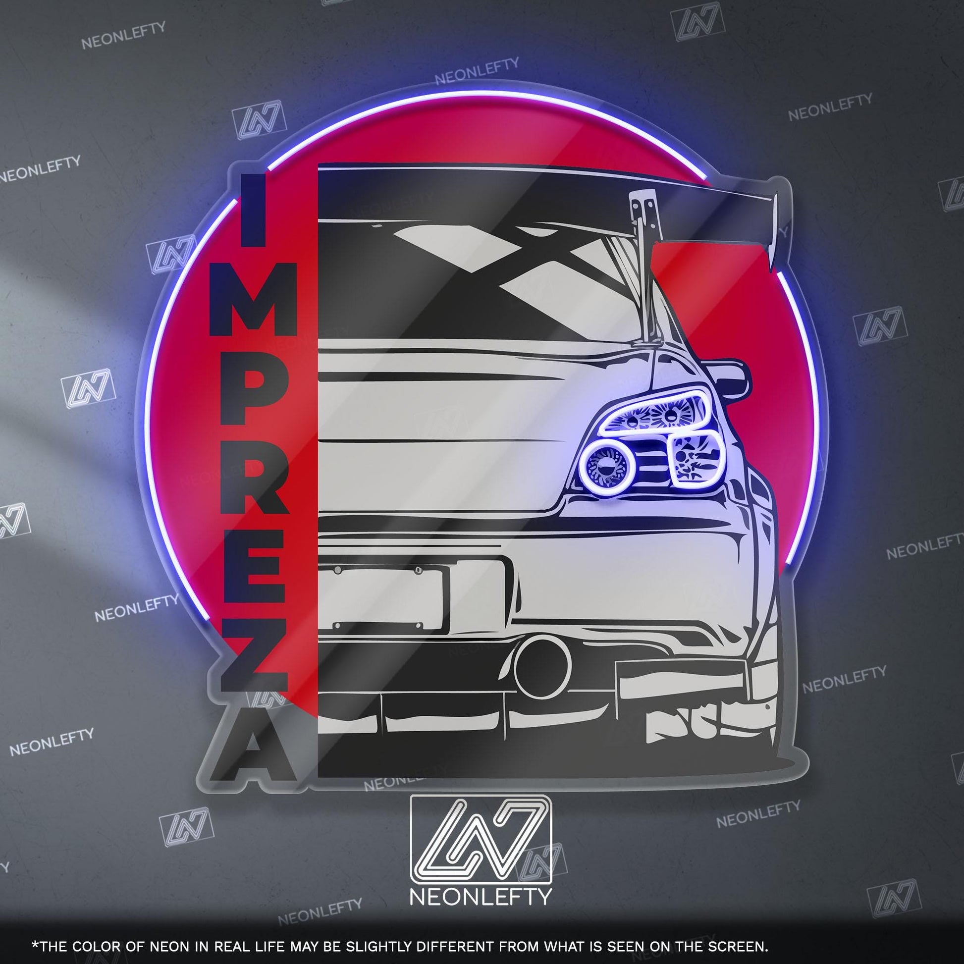 Subaru Impreza Neon Sign - Iconic rally-bred JDM rear view wall art, perfect for garage, man cave, street and track car enthusiast
