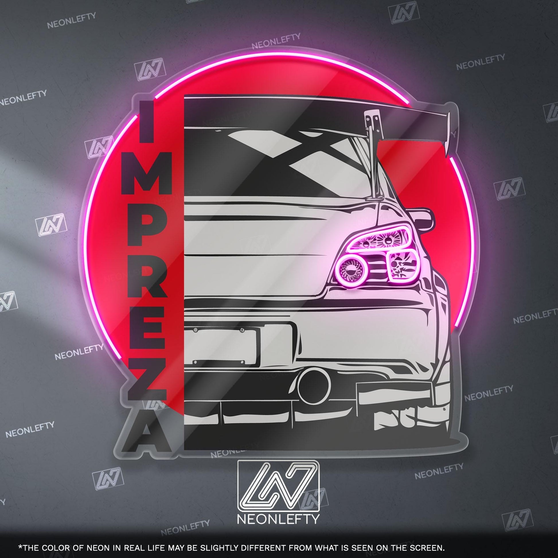 Subaru Impreza Neon Sign - Iconic rally-bred JDM rear view wall art, perfect for garage, man cave, street and track car enthusiast