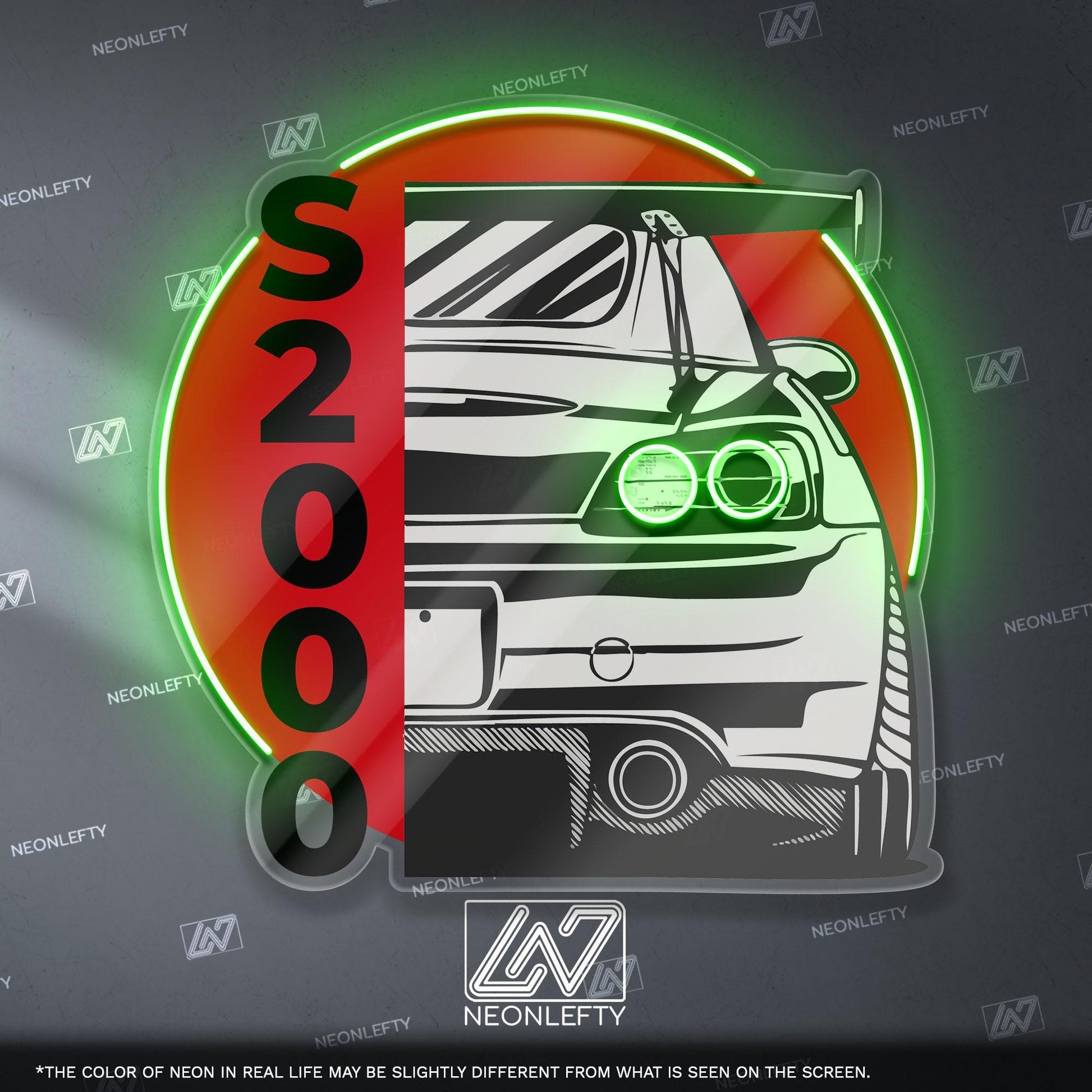 Honda S2000 Neon Sign - Rear car wall art of legendary JDM roadster, perfect for garage, man cave, tuner setup,driving enthusiast collection