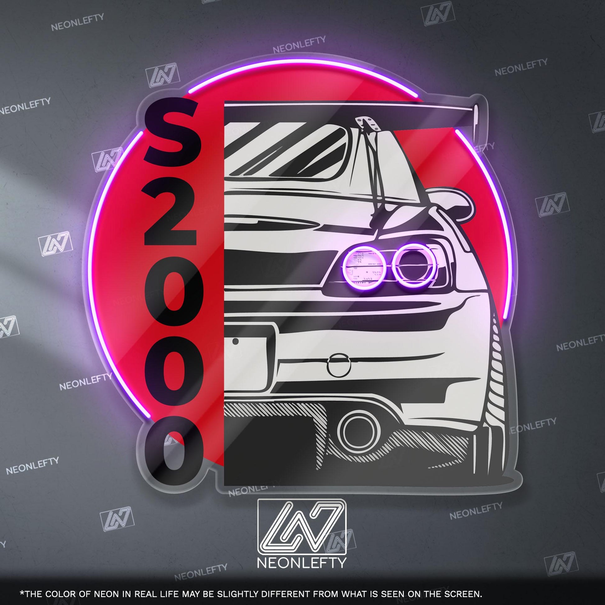 Honda S2000 Neon Sign - Rear car wall art of legendary JDM roadster, perfect for garage, man cave, tuner setup,driving enthusiast collection